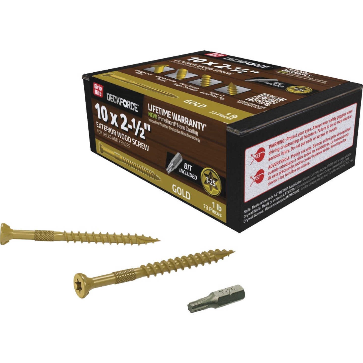 Grip-Rite DeckForce PrimeGuard Nano #10 x 2-1/2 In. Star Drive Gold Screw (1 Lb.) Image 2