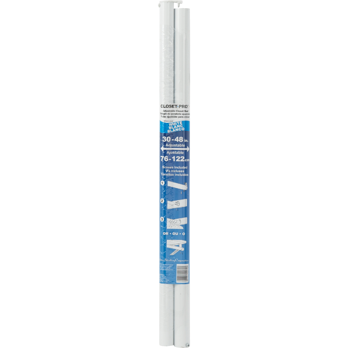 John Sterling Closet-Pro 30 In. to 48 In. x 1-1/4 In. Extra Heavy-Duty Adjustable Closet Rod, White Image 2