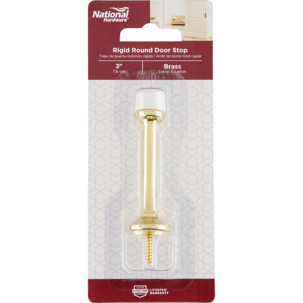 National Hardware 3 In. Brass Rigid Round Door Stop Image 2