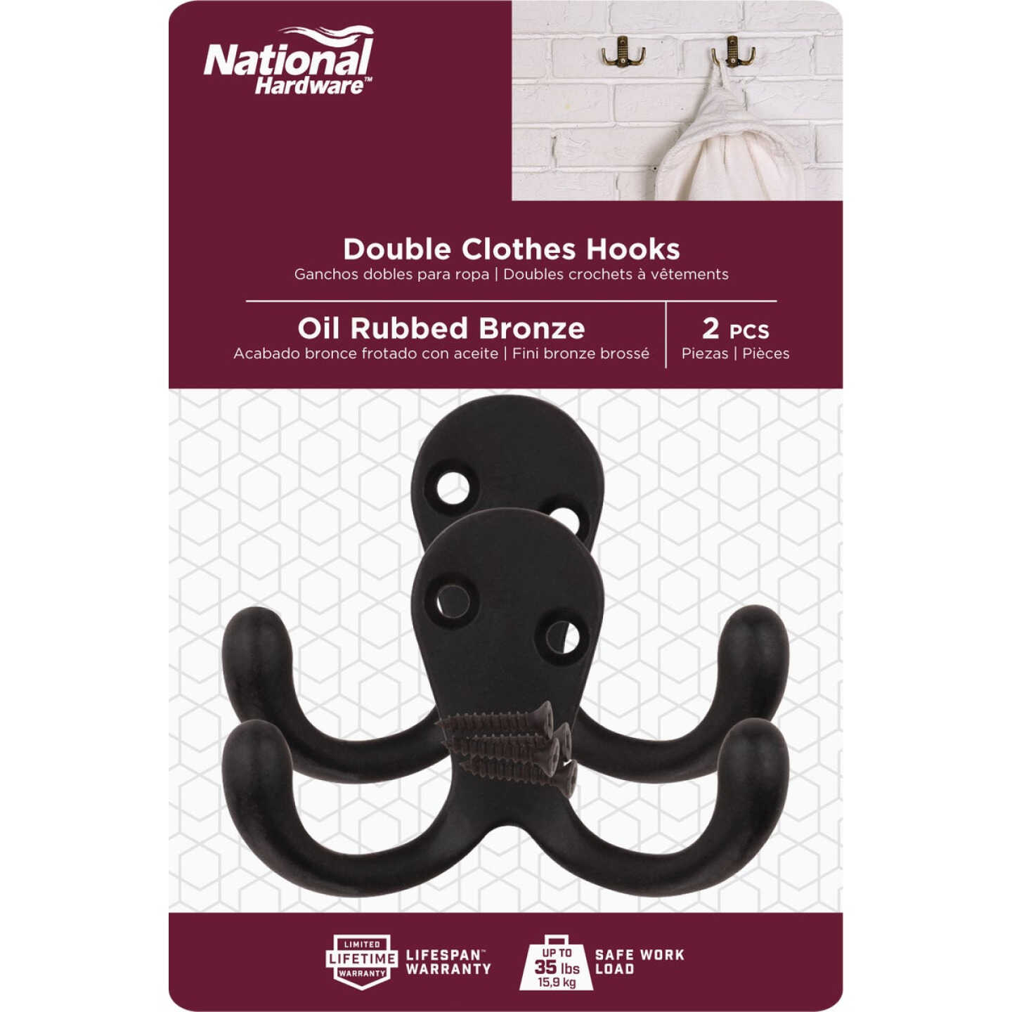 National Hardware Oil Rubbed Bronze Double Clothes Hook (2-Pack) Image 2