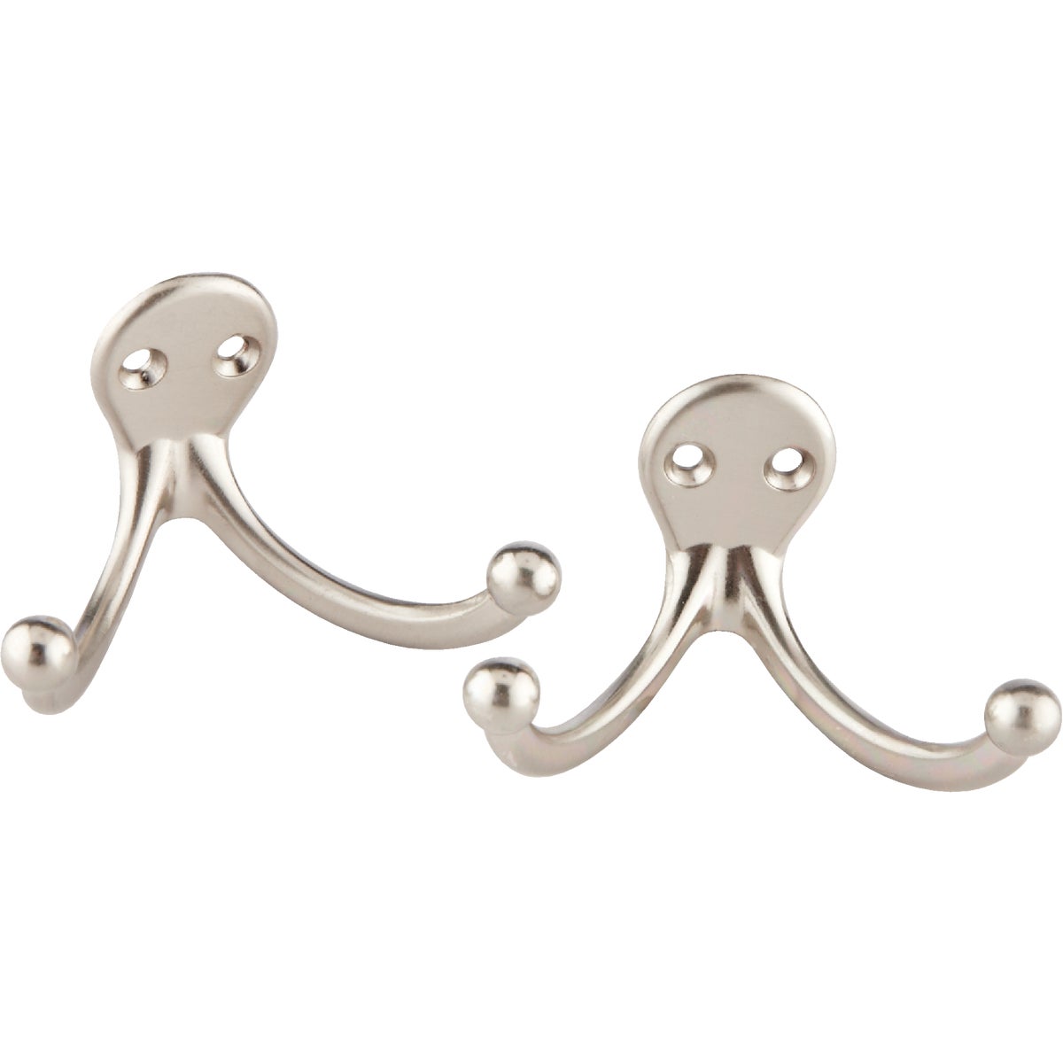 National Hardware Satin Nickel Double Clothes Hook (2-Pack)