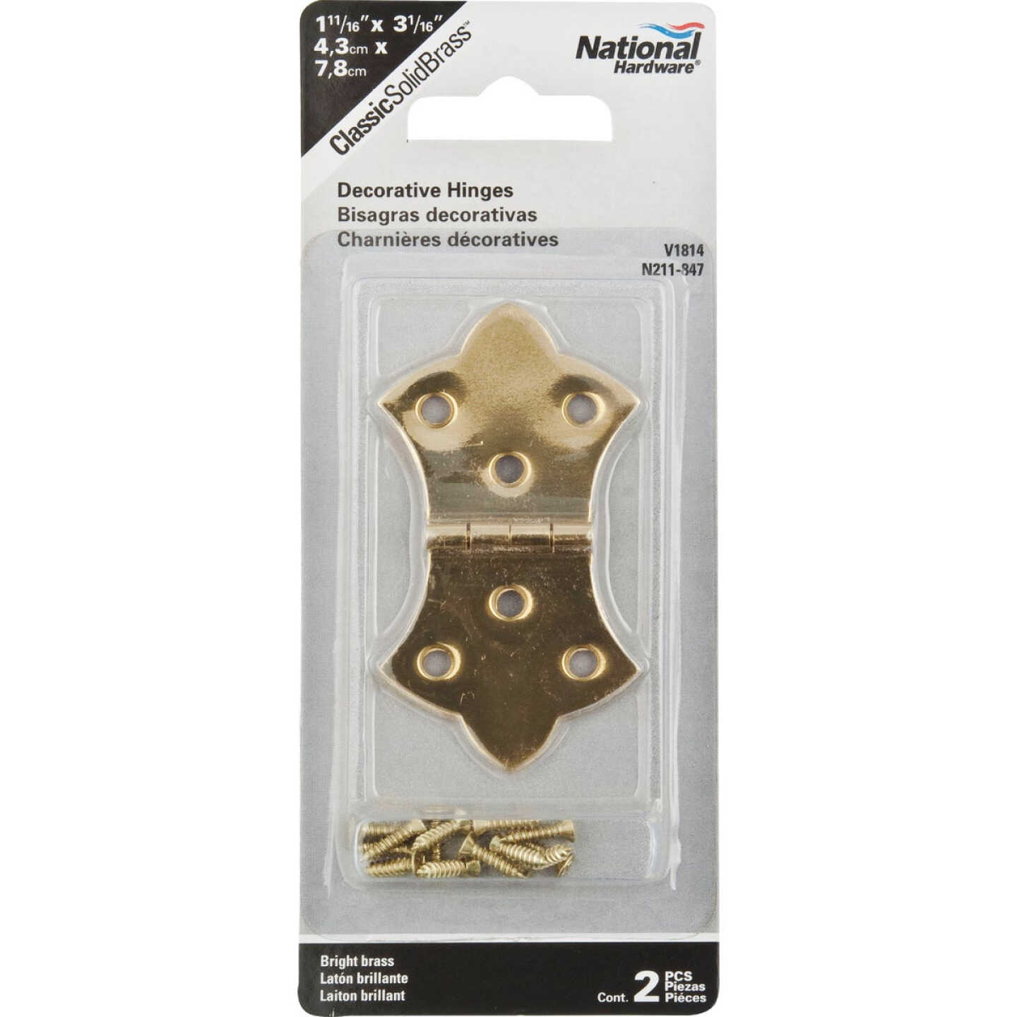 National Hardware 1-11/16 In. x 3-1/16 In. Miniature Brass Decorative Hinge (2-Pack) Image 2