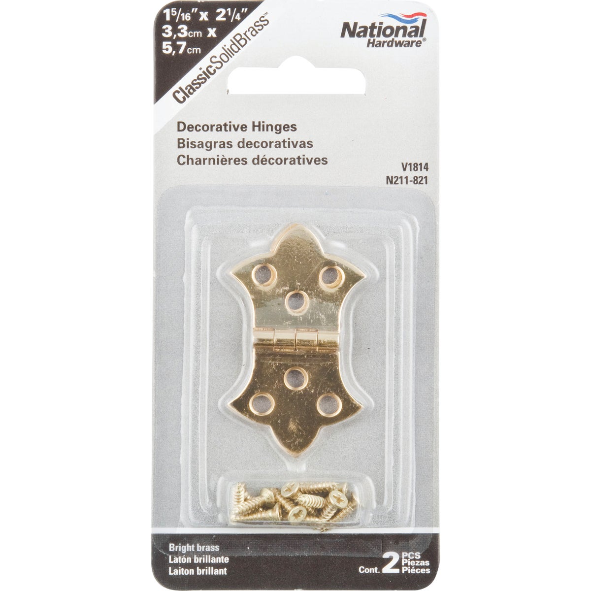 National Hardware 1-5/16 In. x 2-1/4 In. Miniature Brass Decorative Hinge (2-Pack) Image 2