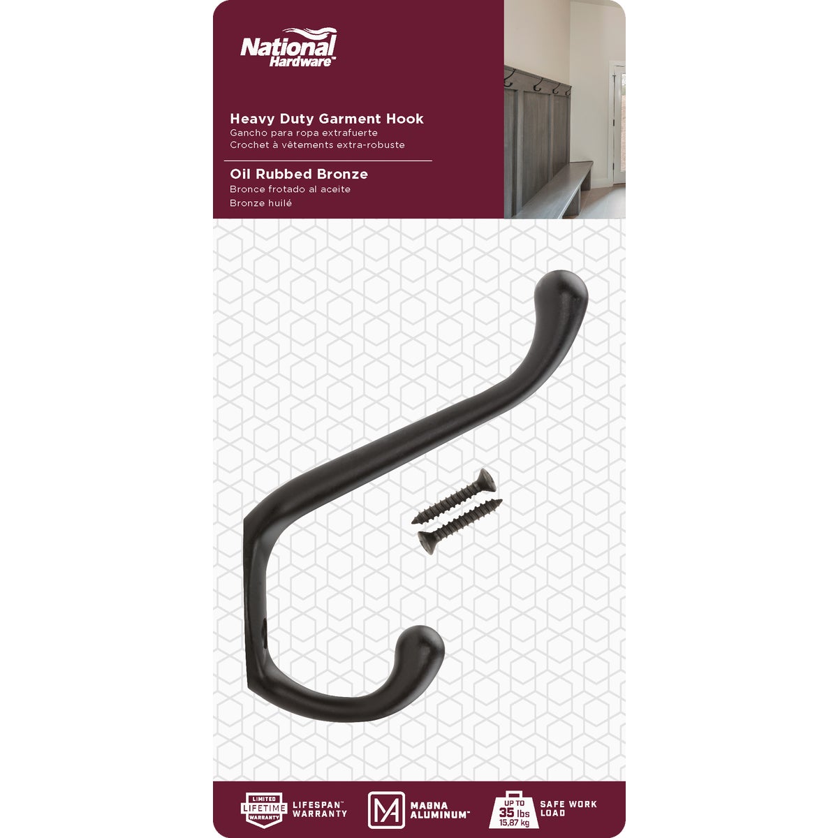 National Hardware Heavy-Duty Oil Rub Bronze Garment Hook Image 2