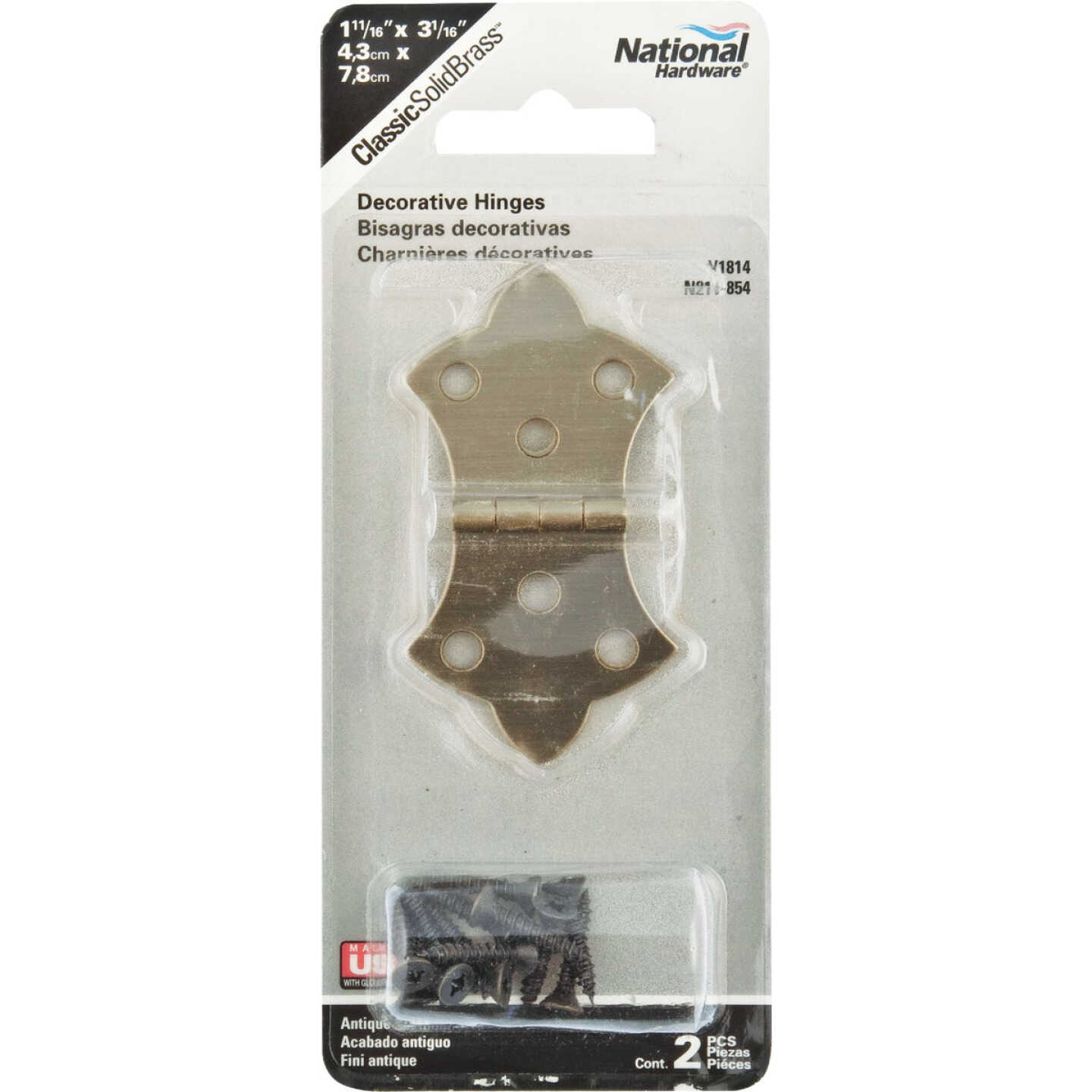 National Hardware 1-11/16 In. x 3-1/16 In. Antique Brass Hinge (2-Pack) Image 2