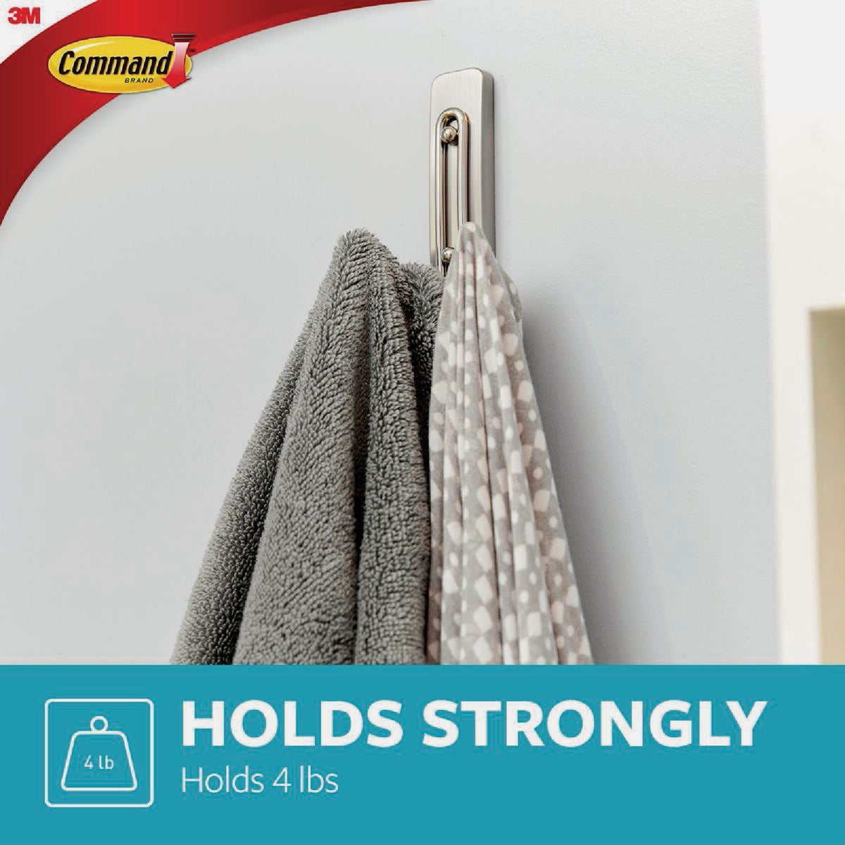 Command Large Double Bath Hook, Satin Nickel, 2 Hooks, 2 Strips Image 6