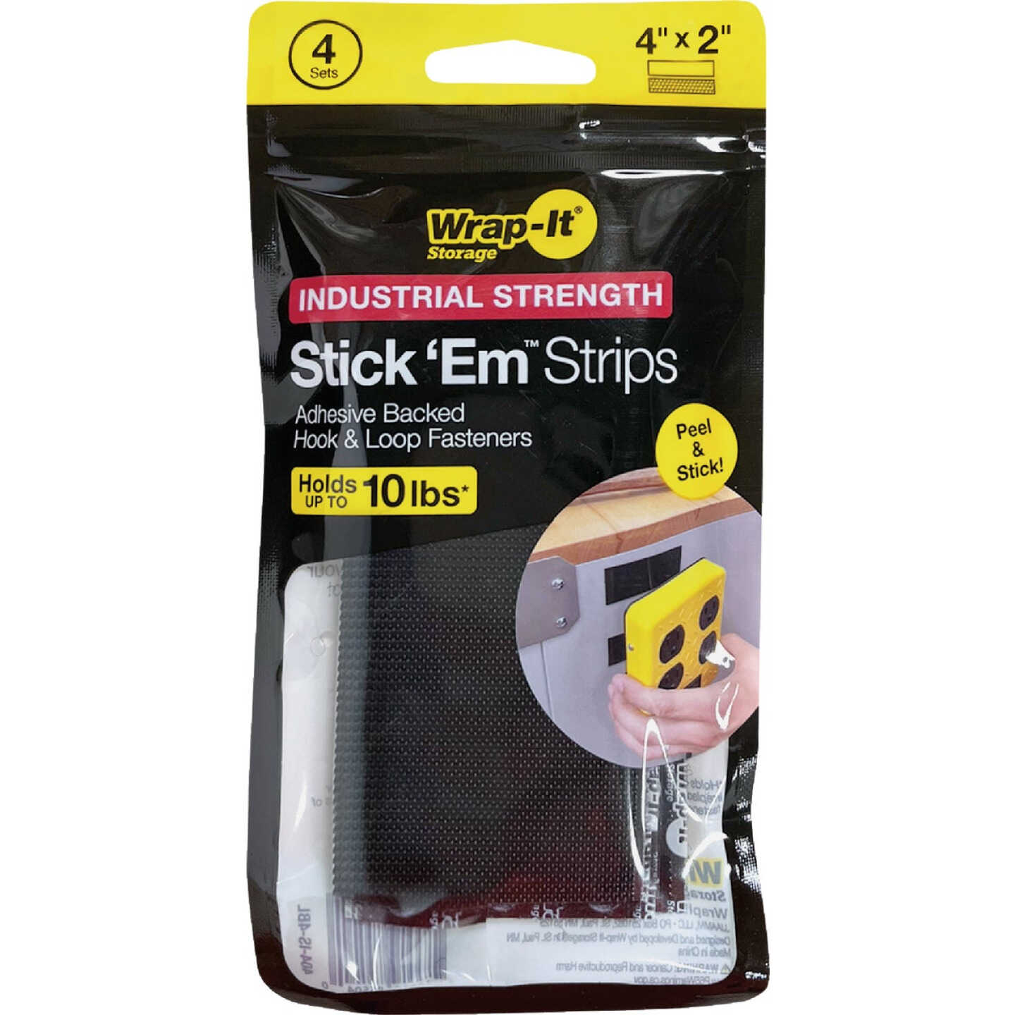 Wrap-It Storage Stick 'Em 2 In. x 4 In. Industrial Strength Black Hook & Loop Strip (4 Ct.) Image 6