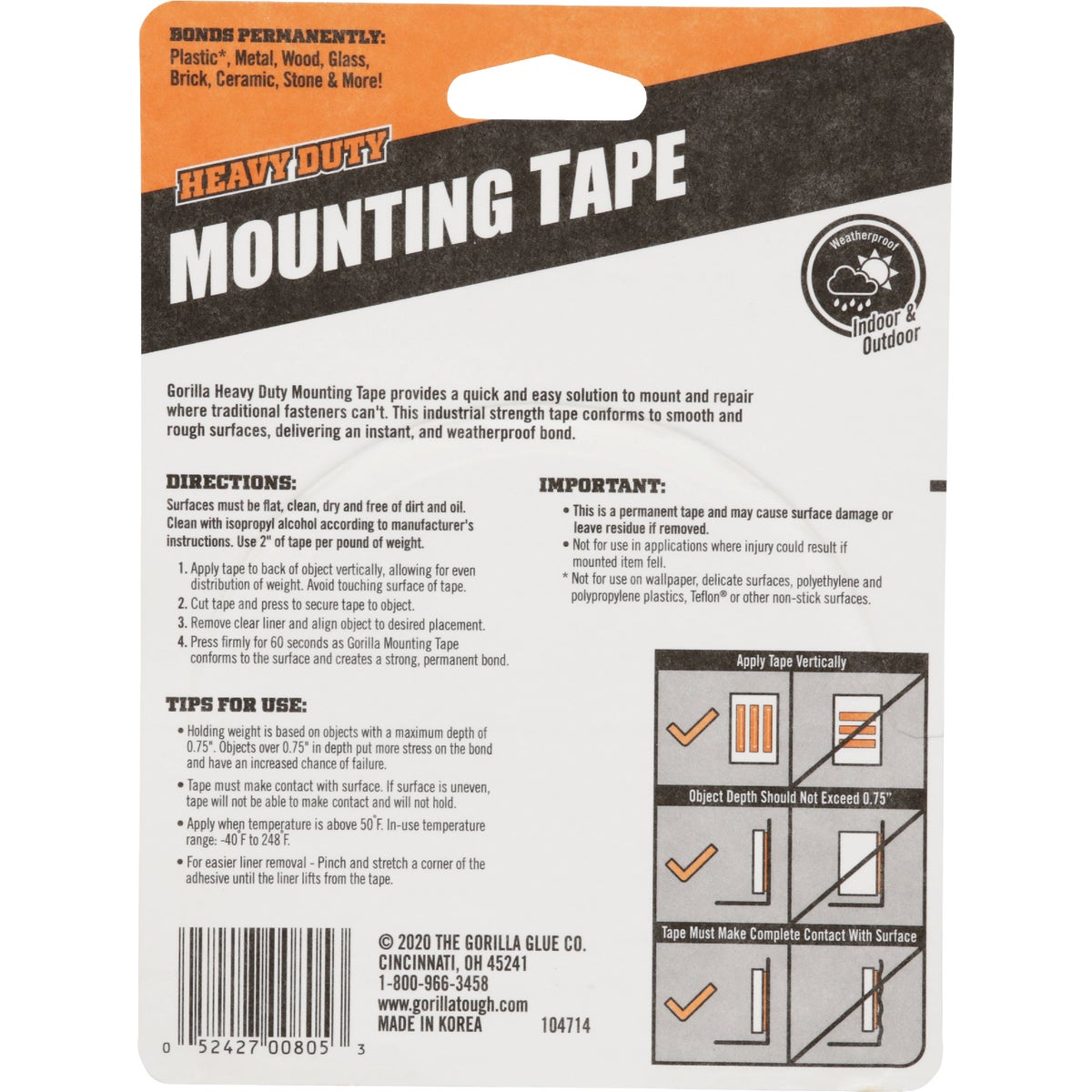 Gorilla 1 In. x 120 In. Black Heavy Duty Double-Sided Mounting Tape (60 Lb. Capacity) Image 4