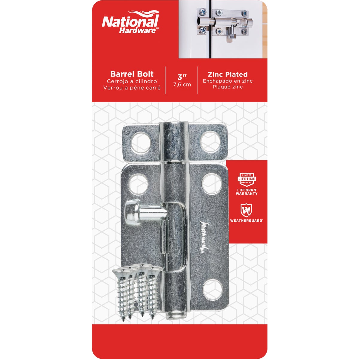 National Hardware 3 In. Zinc Steel Door Barrel Bolt Image 2