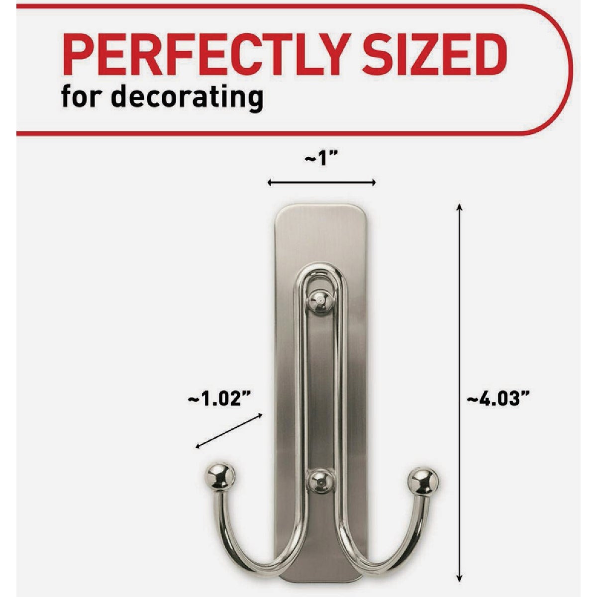 Command Large Double Bath Hook, Satin Nickel, 1 Hook, 1 Strip Image 2