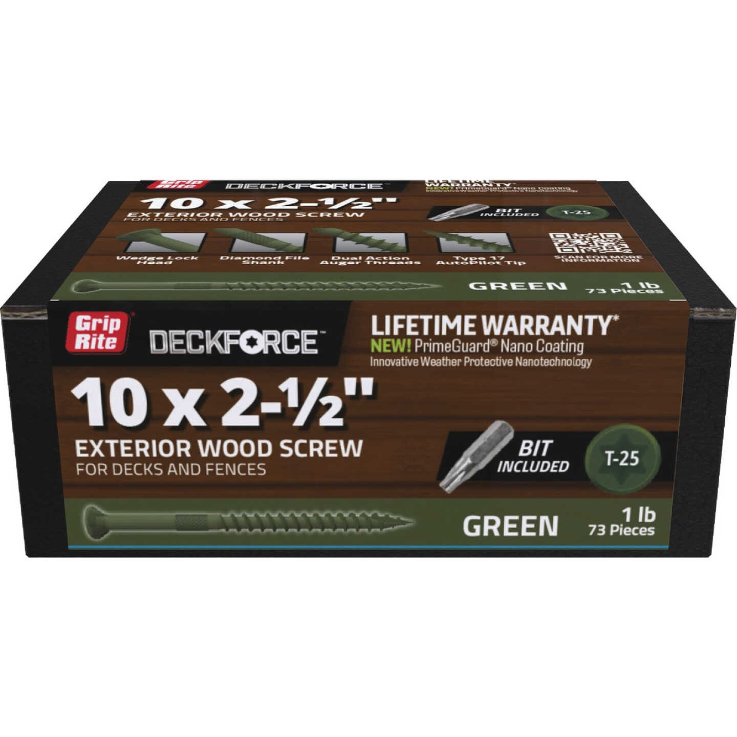 Grip-Rite DeckForce PrimeGuard Nano #10 x 2-1/2 In. Star Drive Green Screw (1 Lb.) Image 1
