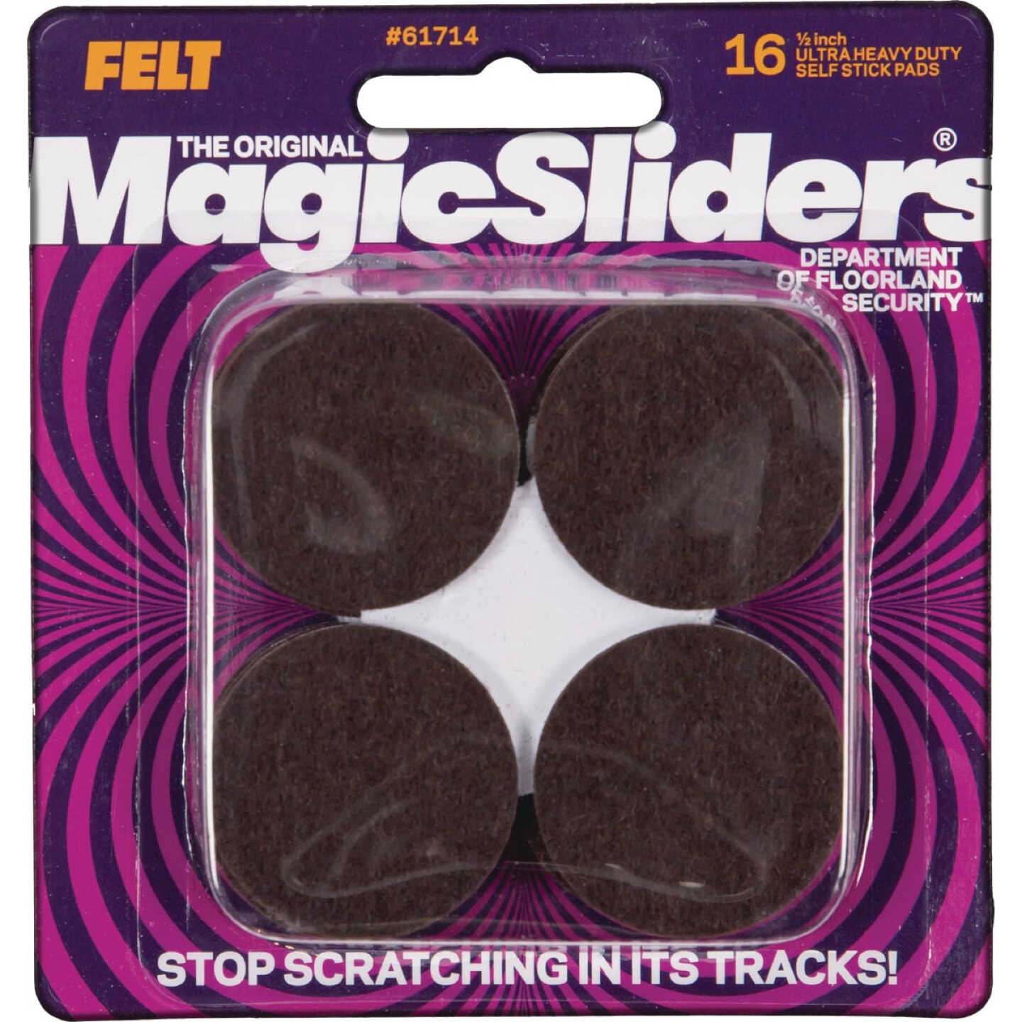 Magic Sliders 1-1/2 In. Round Brown Self-Adhesive Heavy-Duty Pad (16-Pack) Image 1