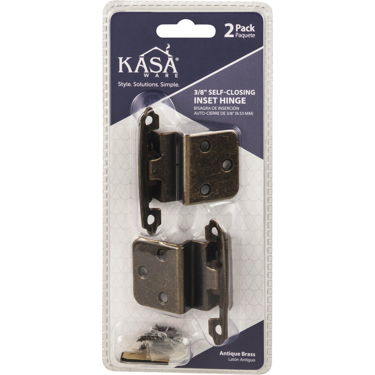 KasaWare 3/8 In. Antique Brass Self-Closing Inset Hinge (2-Pack) Image 2