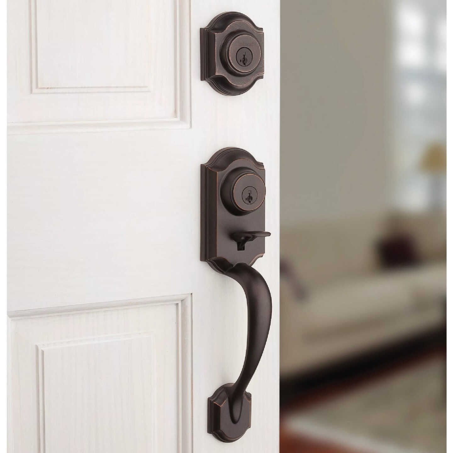 Kwikset Montara Handleset with Juno Knob SmartKey, Venetian Bronze Image 2