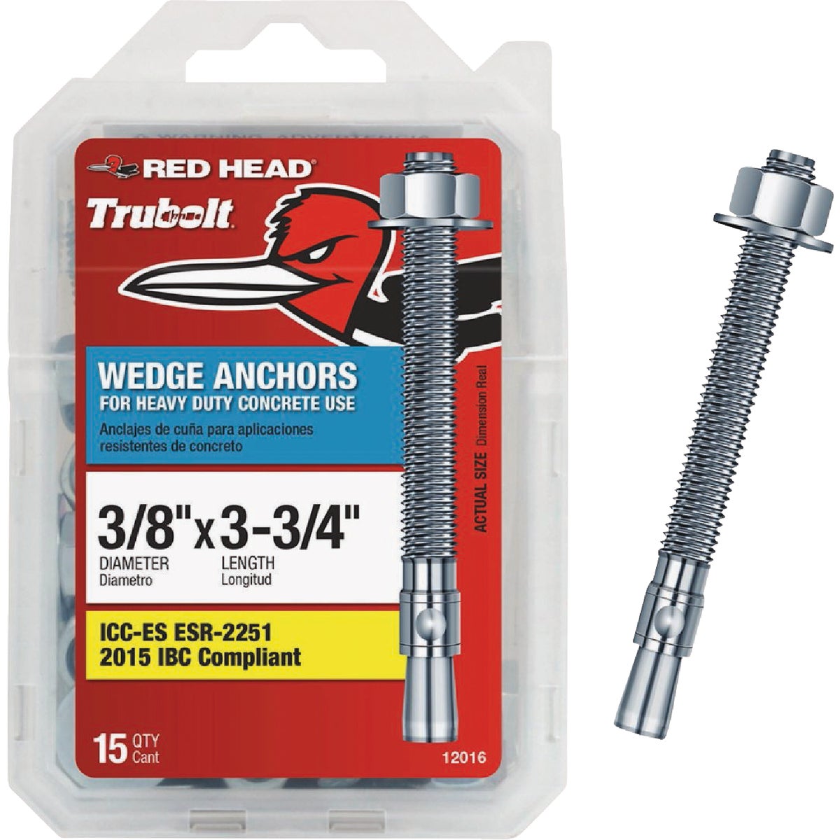 Red Head 3/8 In. x 3-3/4 In. Concrete Wedge Anchor (15-Count)