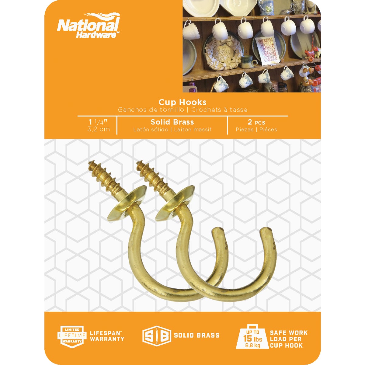 National Hardware 1-1/4 In. Solid Brass Series Cup Hook (2 Count) Image 2