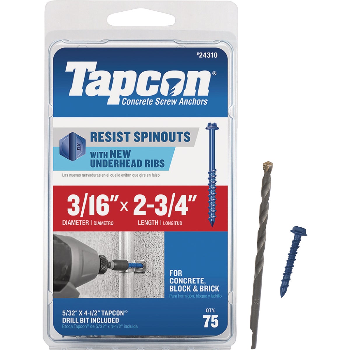 Tapcon 3/16 In. x 2-3/4 In. Hex Washer Concrete Screw Anchor (75-Count)