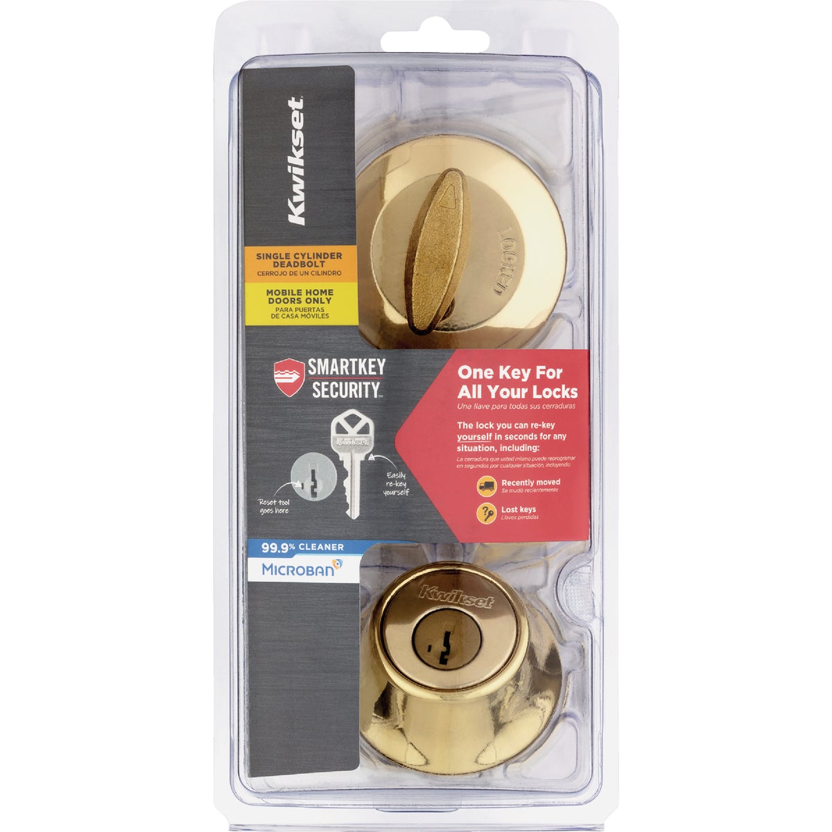 Kwikset 660 Mobile Home Single Cylinder Deadbolt with SmartKey, Polished Brass Image 2