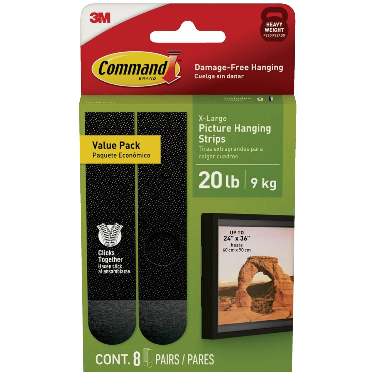 Command 20 Lb. Black Picture Hanging Strips, 8 Pairs