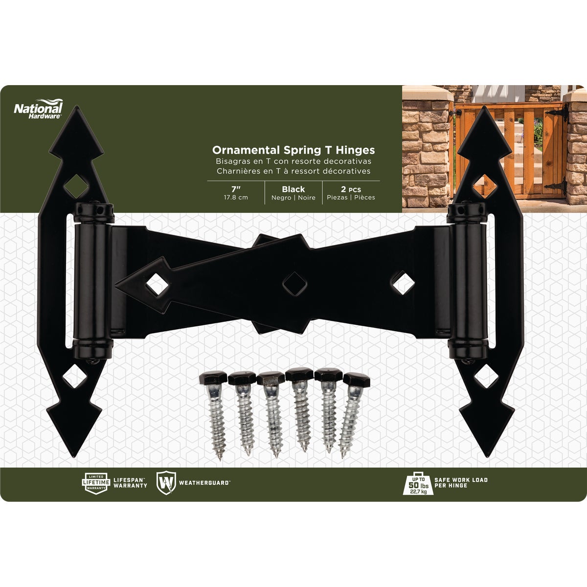 National Hardware 7 In. Black Ornamental Spring Tee Hinge (2-Pack) Image 2