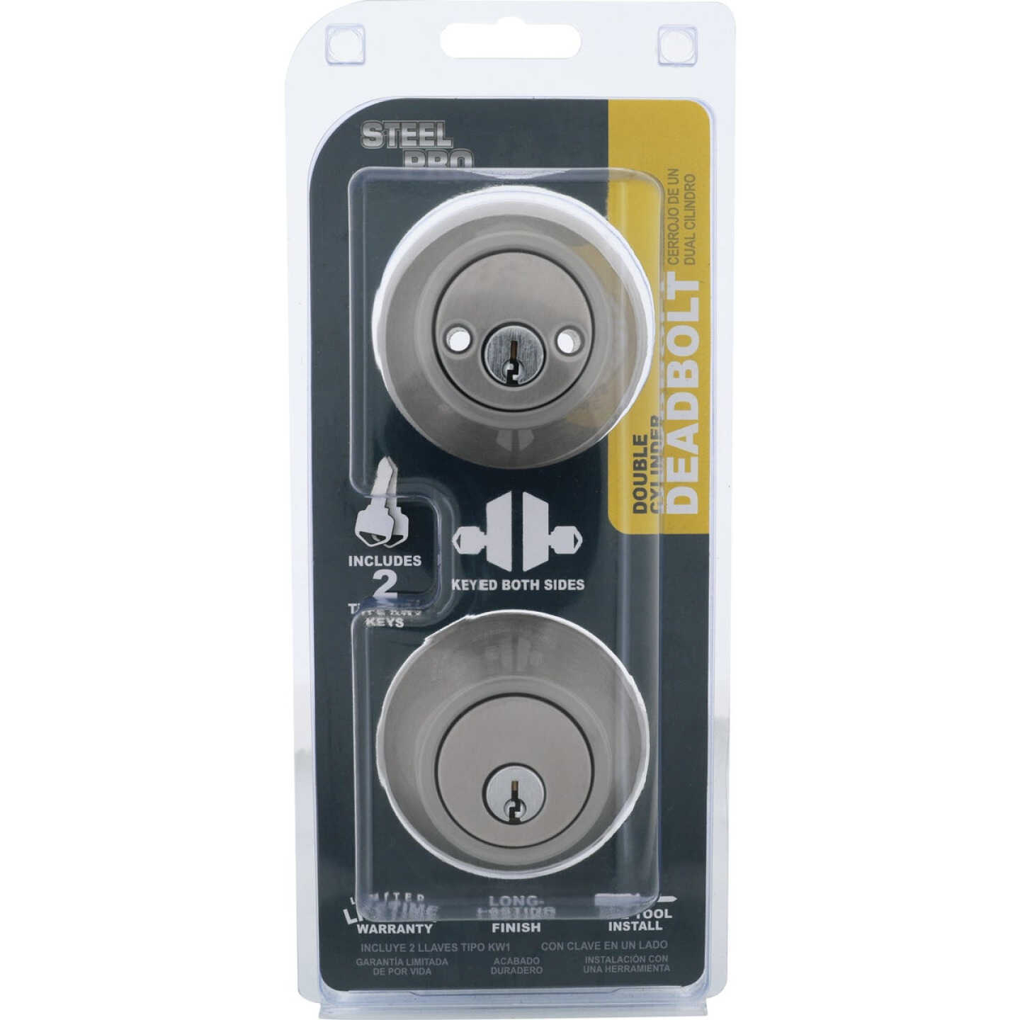 Steel Pro Brushed Nickel Double Cylinder Deadbolt Image 2