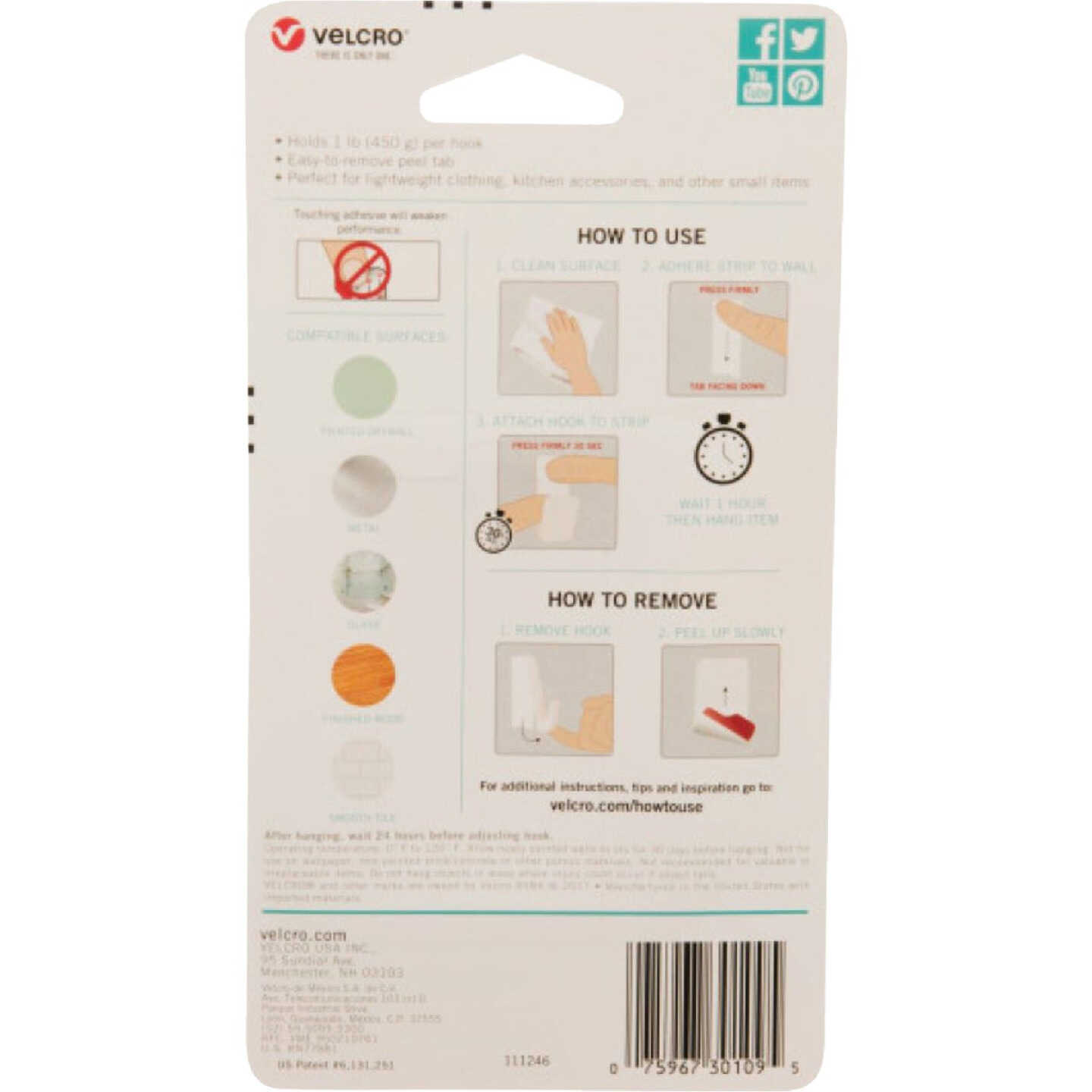 Velcro Brand Hangables 3 Lb. Capacity Black Removable Medium Hook (2 Count) Image 4