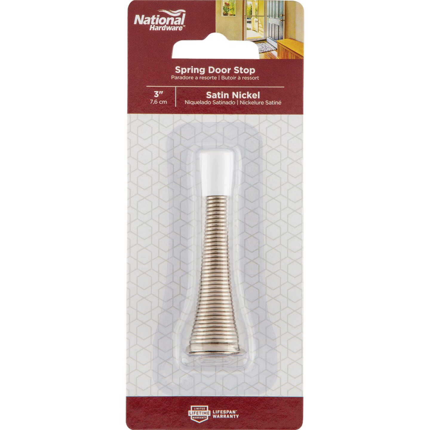 National Hardware 3 In. Satin Nickel Spring Door Stop Image 2