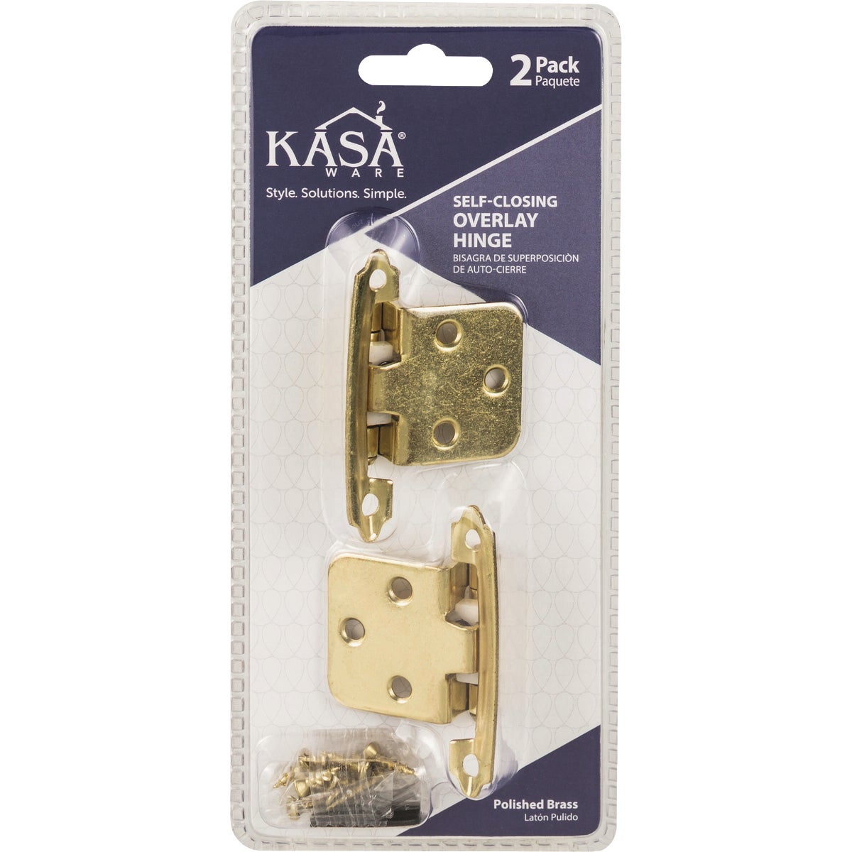 KasaWare Polished Brass Self-Closing Overlay Hinge (2-Pack) Image 2