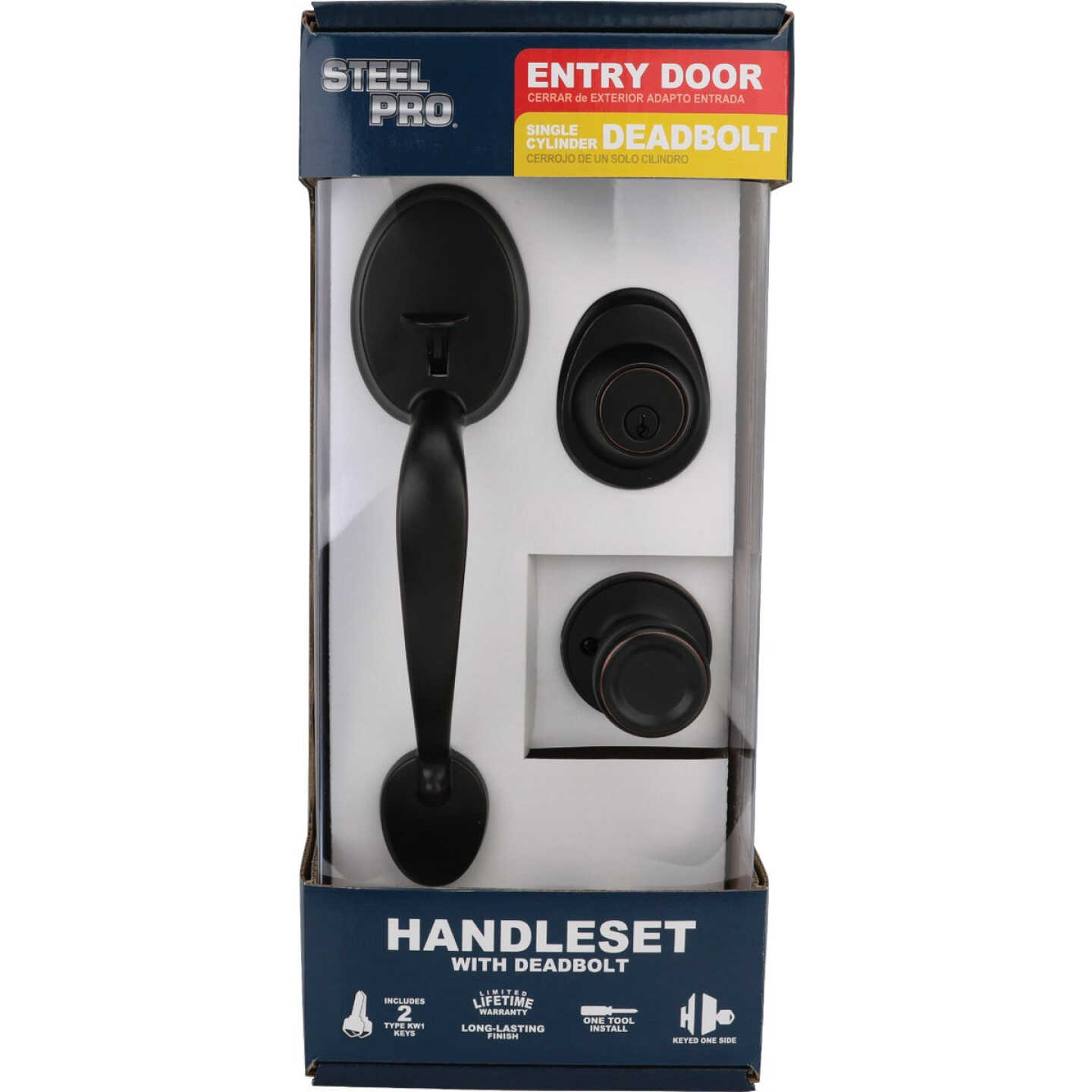 Steel Pro Oil Rubbed Bronze Entry Door Handleset with Tulip Knob Image 2