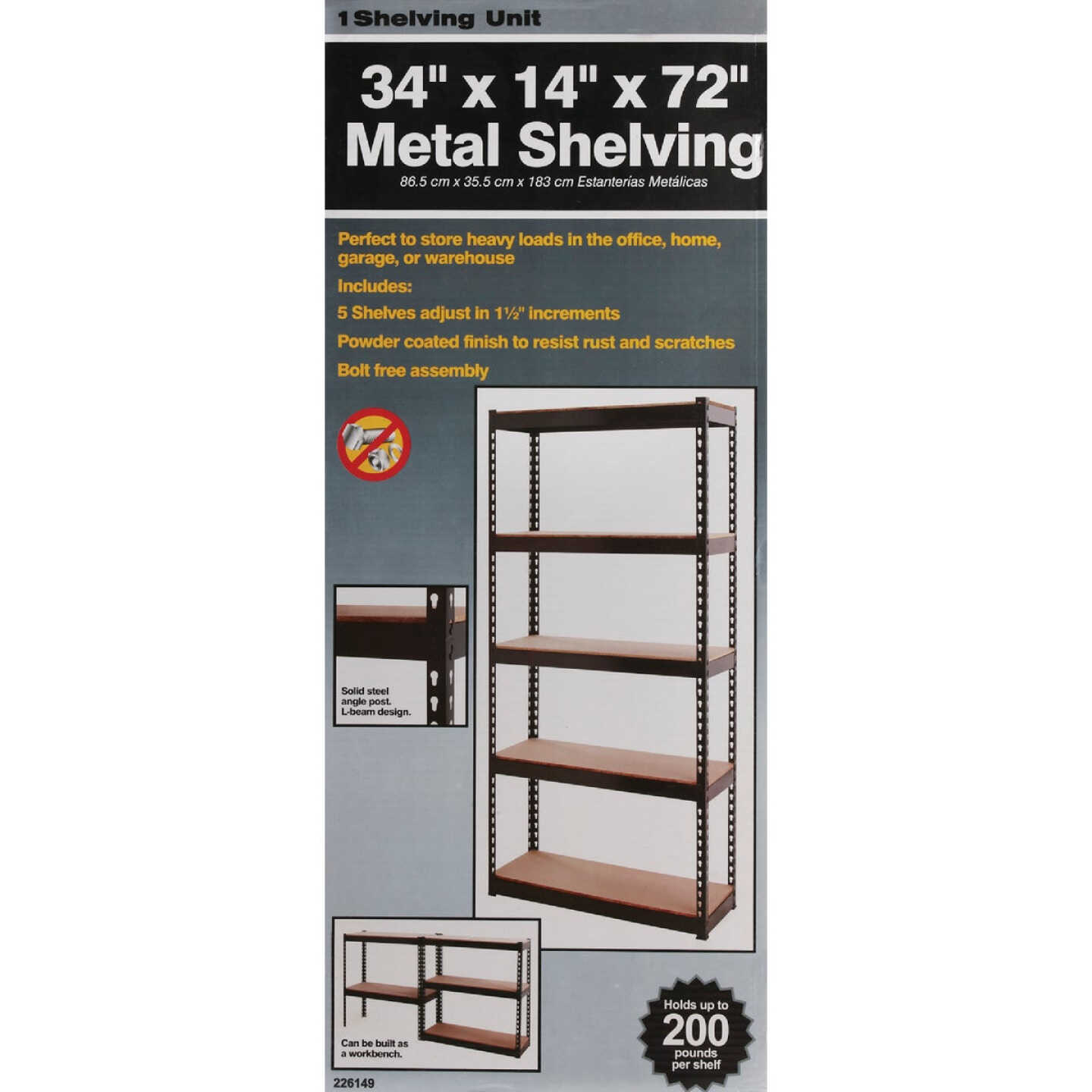 L-Beam 34 In. x 72 In. x 14 In. Black Steel 5-Tier Shelving Image 3