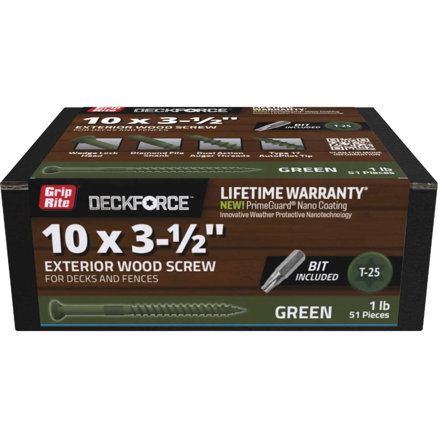 Grip-Rite DeckForce PrimeGuard Nano #10 x 3-1/2 In. Star Drive Green Screw (1 Lb.) Image 1