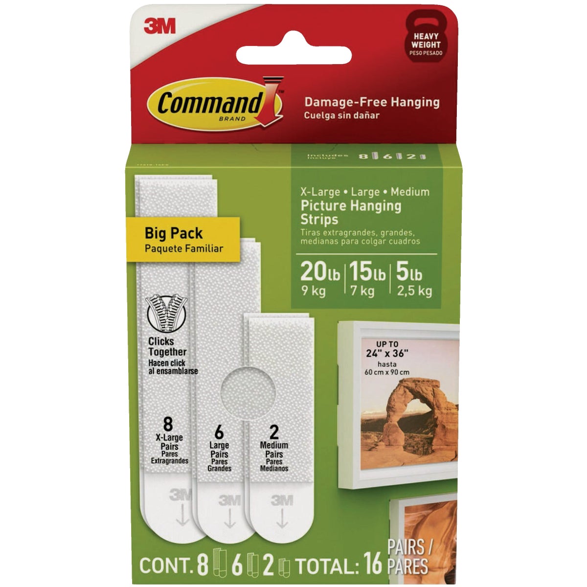 Command White Picture Hanging Strip Mixed Pack, 16 Pairs Image 1