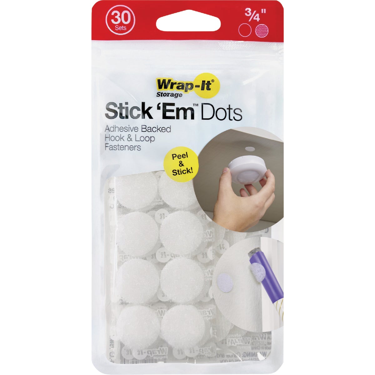 Wrap-It Storage Stick 'Em Dots 0.75 In. White Hook & Loop Fasteners (30 Ct.) Image 7