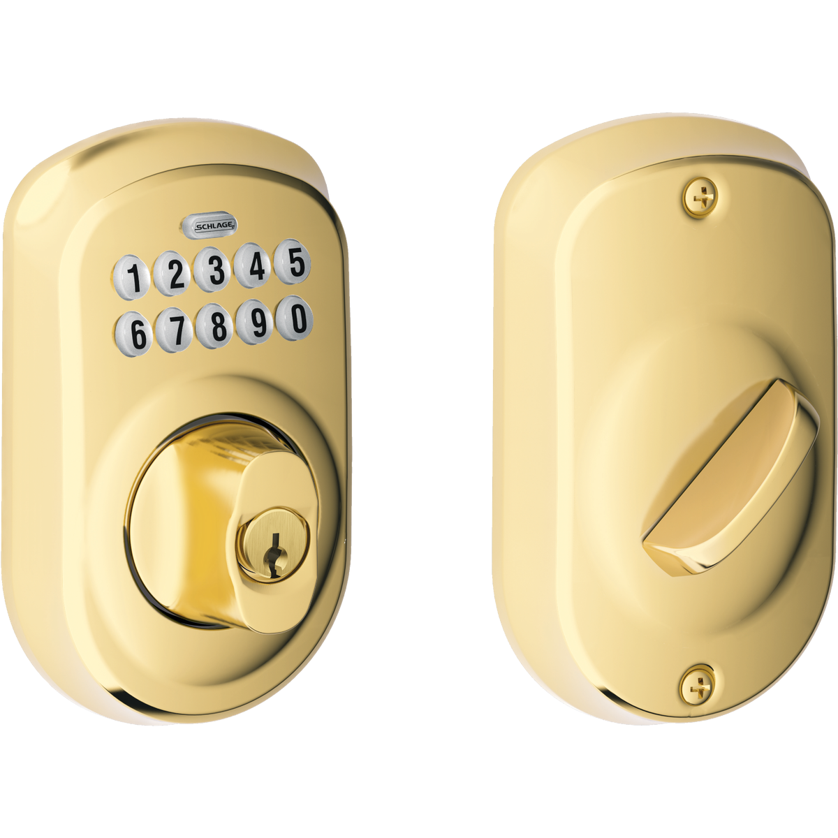 Schlage Keypad Bright Brass Electronic Deadbolt Image 1
