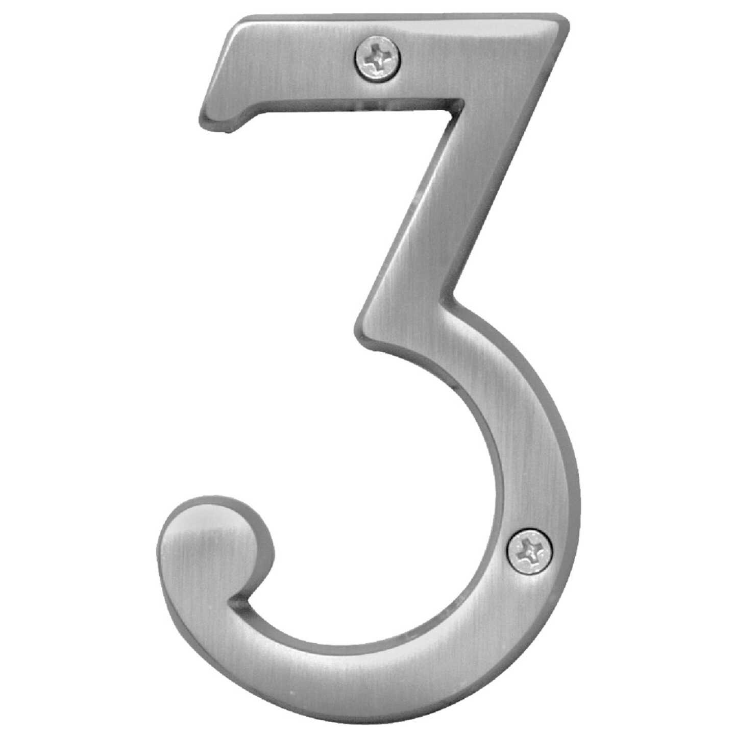 Hy-Ko Prestige Series 4 In. Satin Nickel House Number Three Image 1