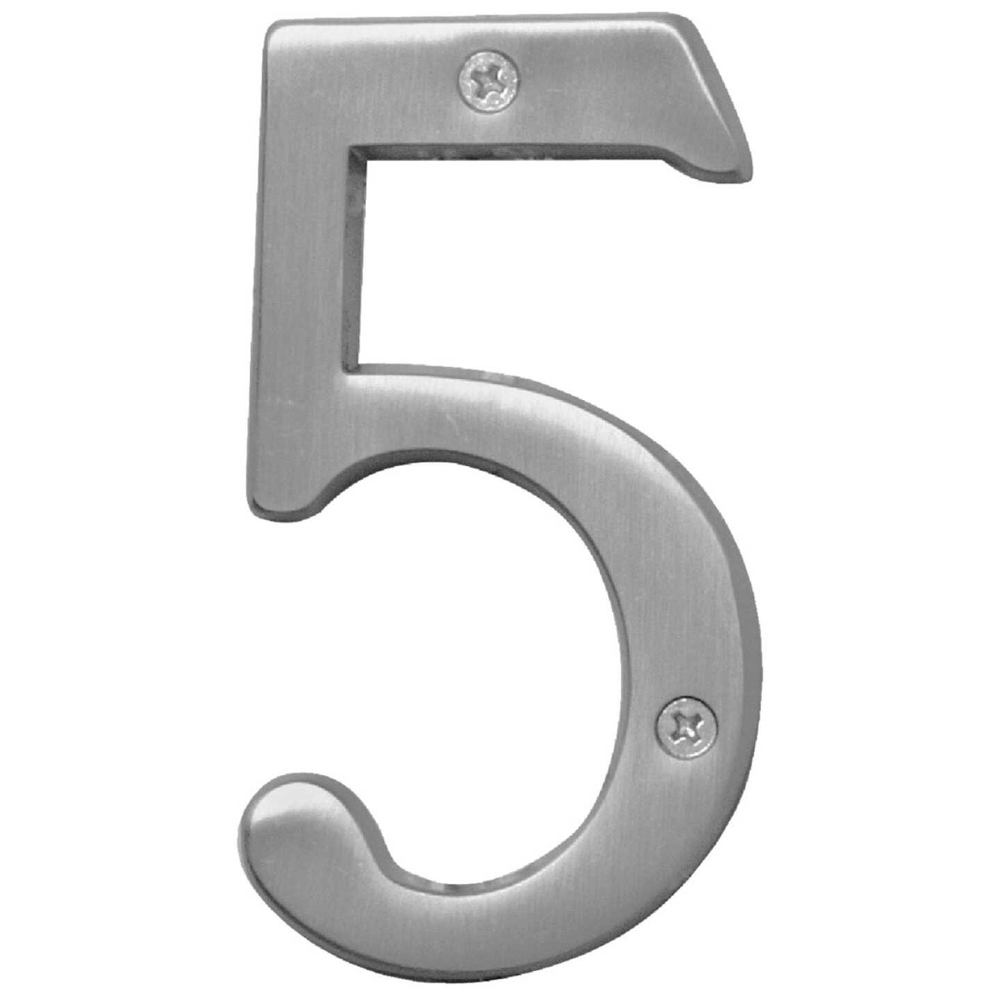 Hy-Ko Prestige Series 4 In. Satin Nickel House Number Five Image 1