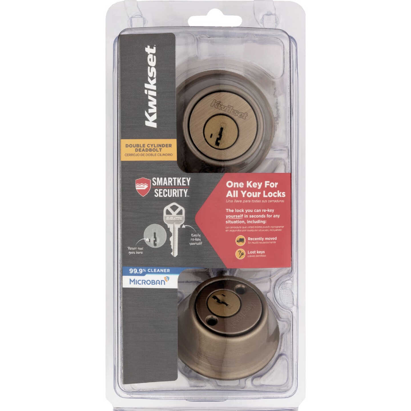 Kwikset 665 Double Cylinder Adjustable Latch Deadbolt with SmartKey, Antique Brass Image 2