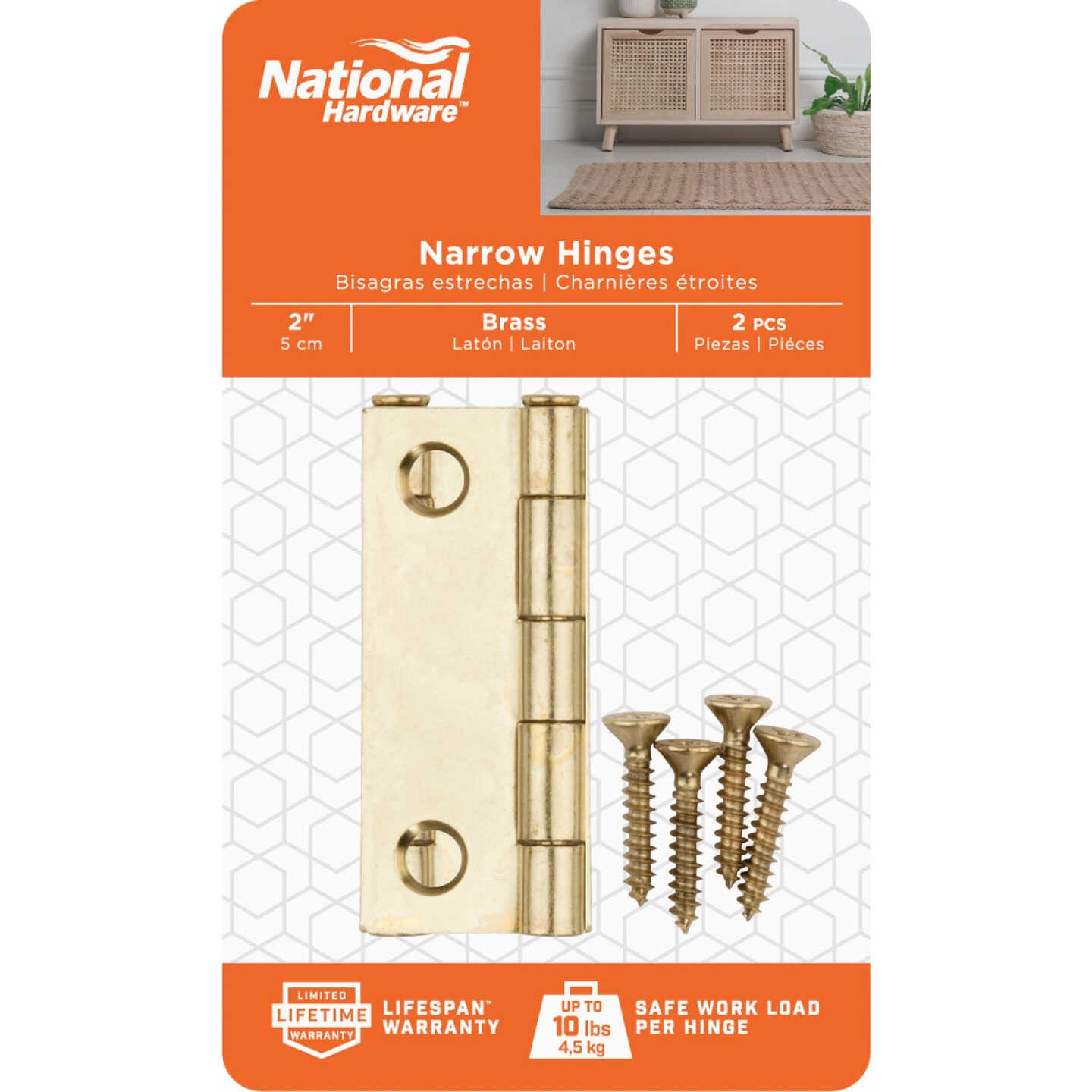 National Hardware 2 In. Brass Loose-Pin Narrow Hinge (2-Pack) Image 2