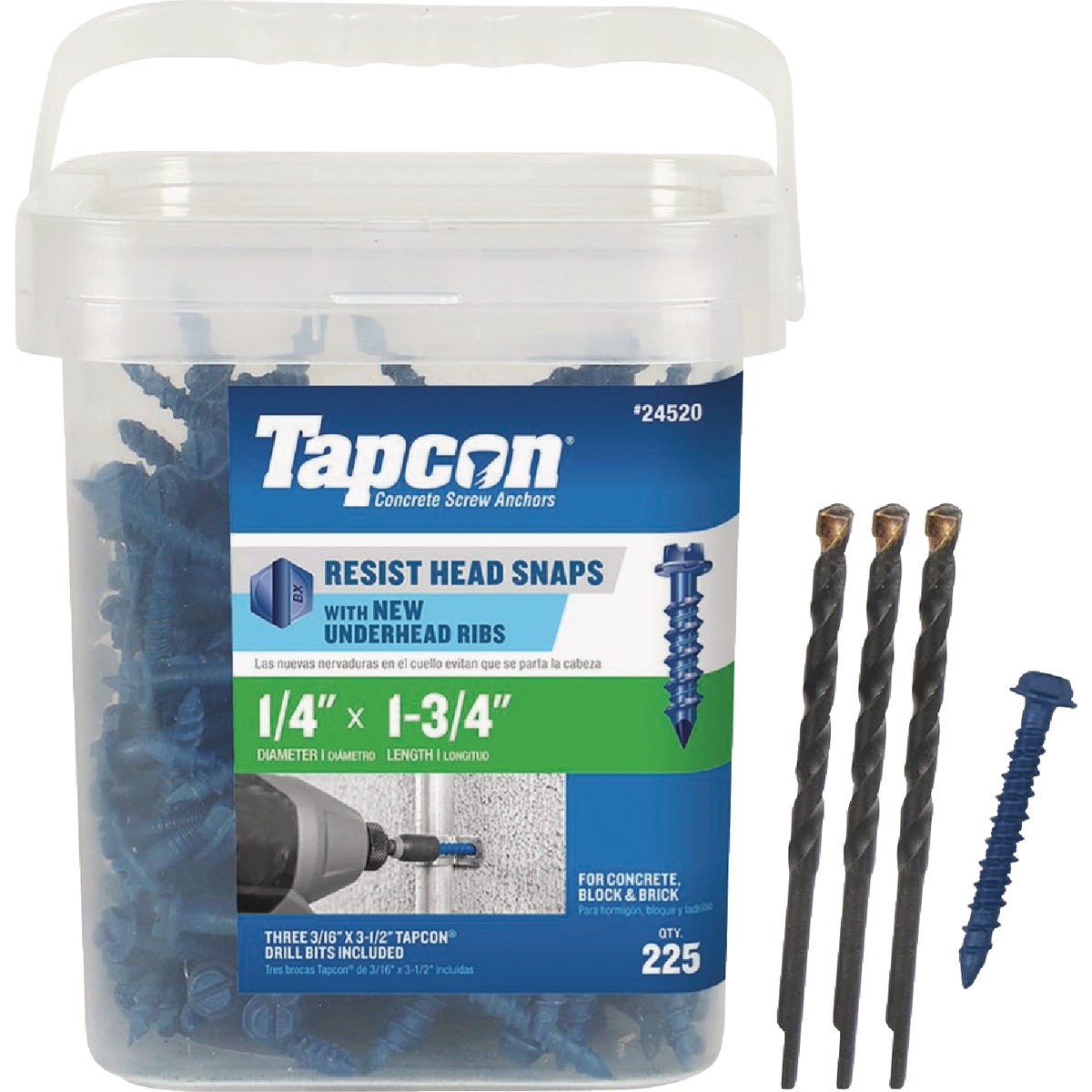 Tapcon 1/4 In. x 1-3/4 In. Hex Washer Concrete Screw Anchor (225-Count)