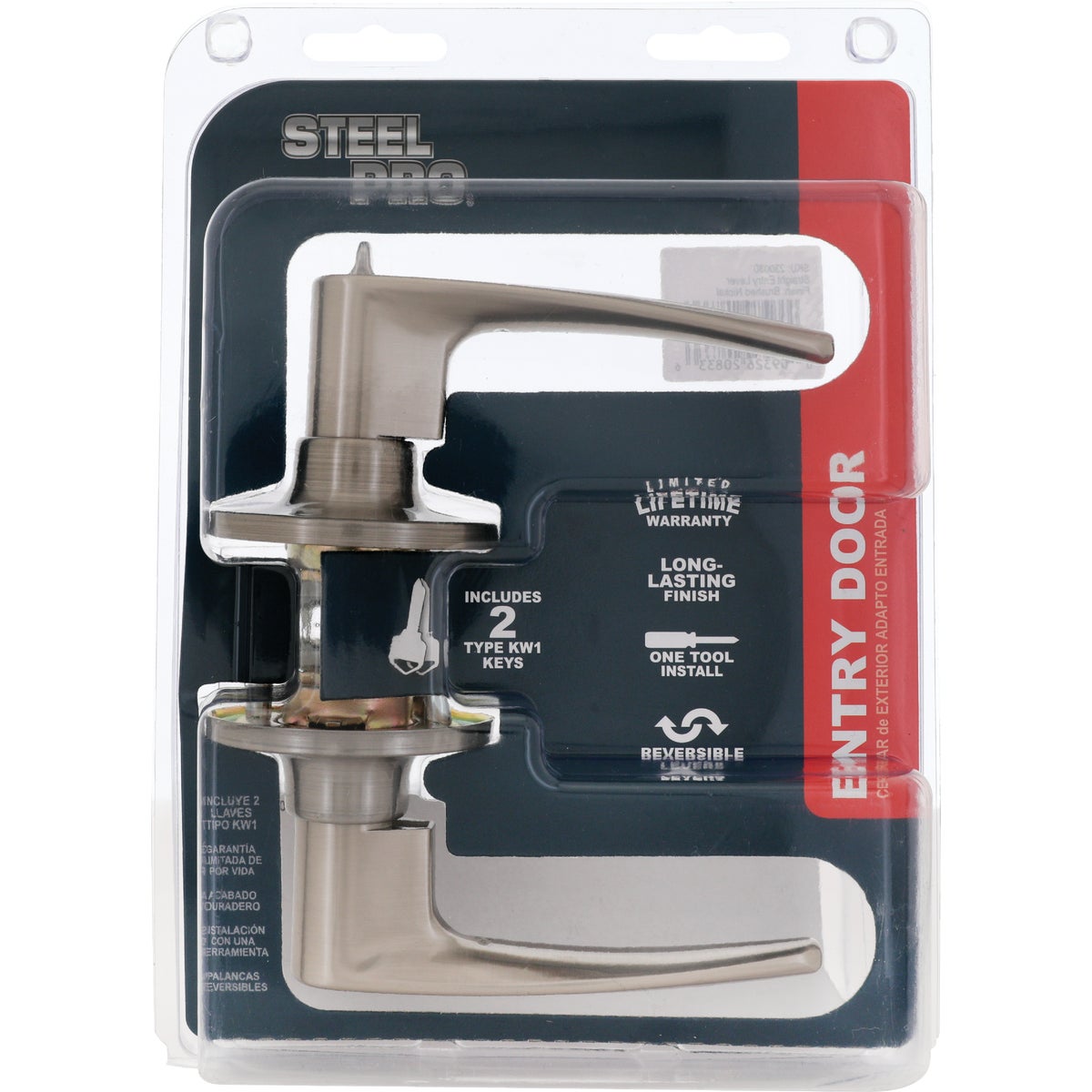 Steel Pro Brushed Nickel Entry Door Lever Image 2