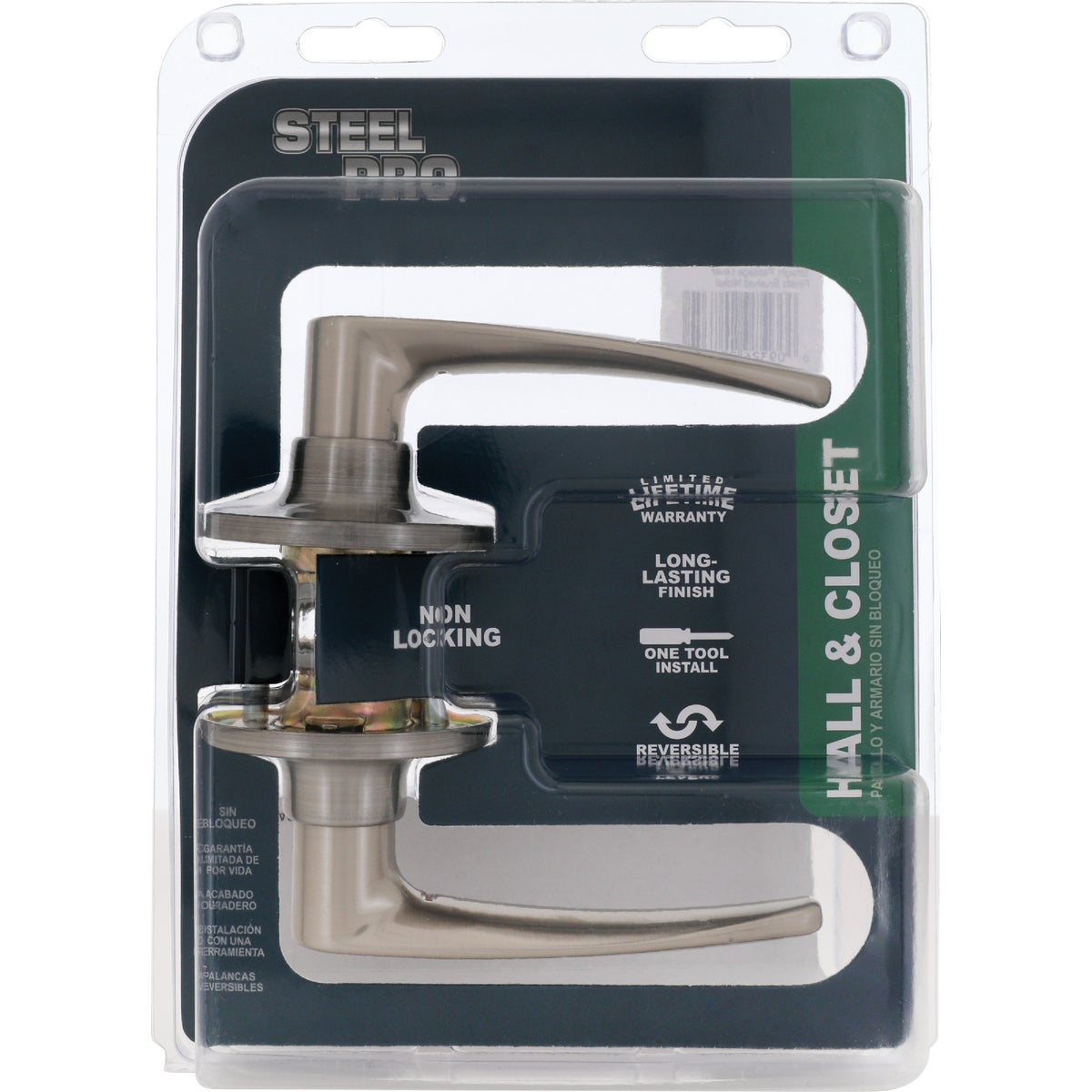 Steel Pro Brushed Nickel Straight Passage Door Lever Image 2