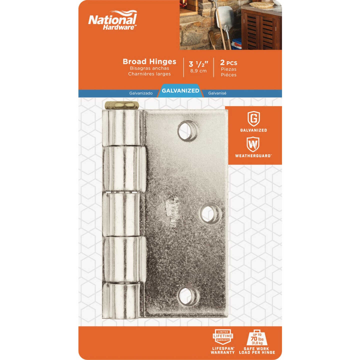 National Hardware 3-1/2 In. Square Galvanized Steel Broad Door Hinge (2-Pack) Image 2