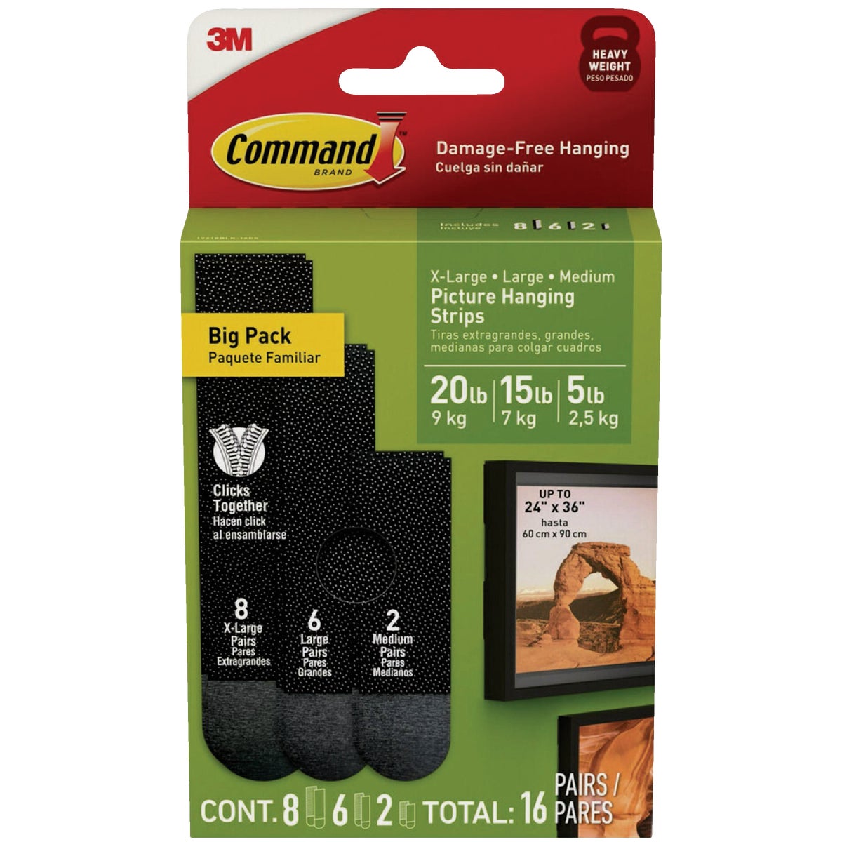 Command Black Picture Hanging Strip Mixed Pack, 16 Pairs
