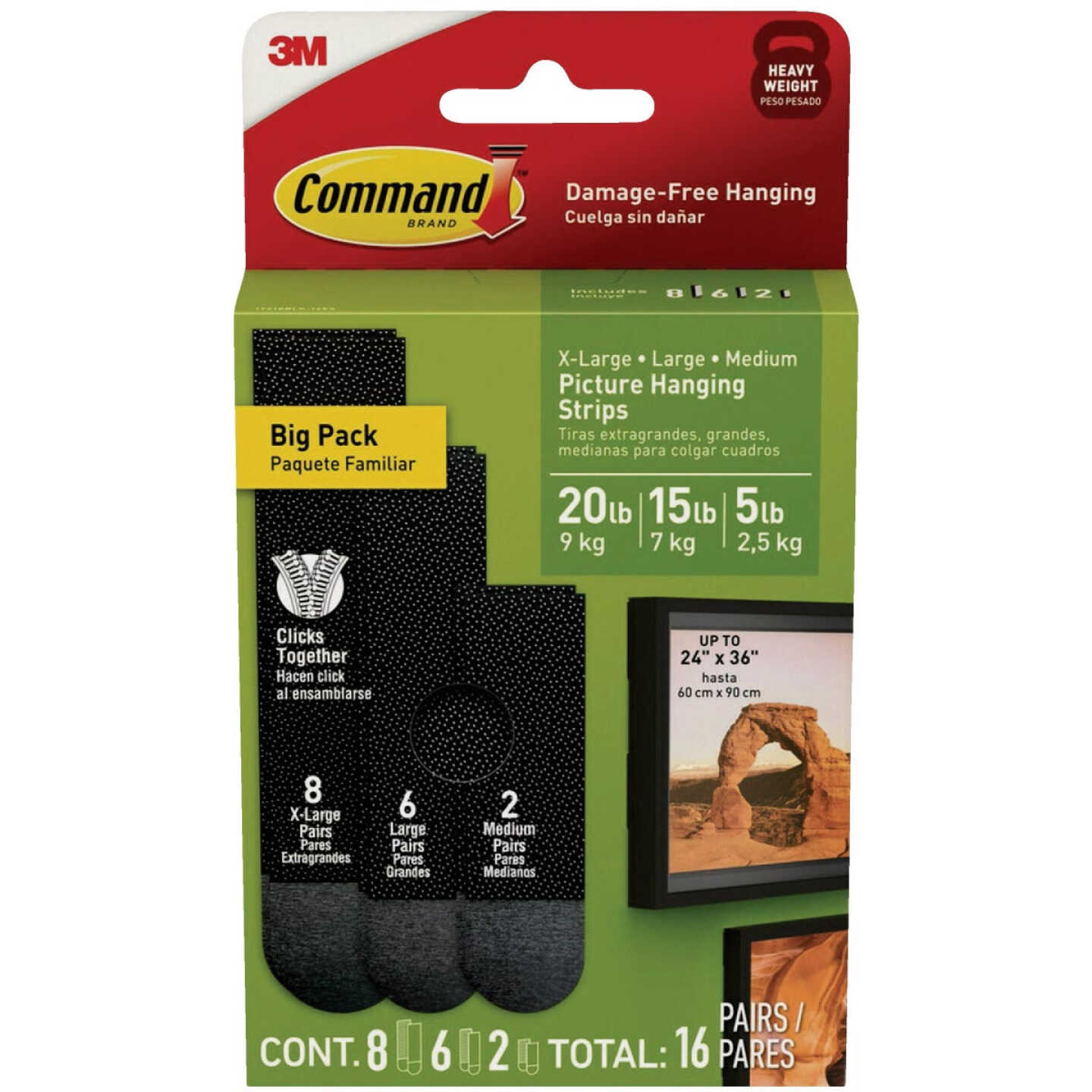 Command Black Picture Hanging Strip Mixed Pack, 16 Pairs Image 1