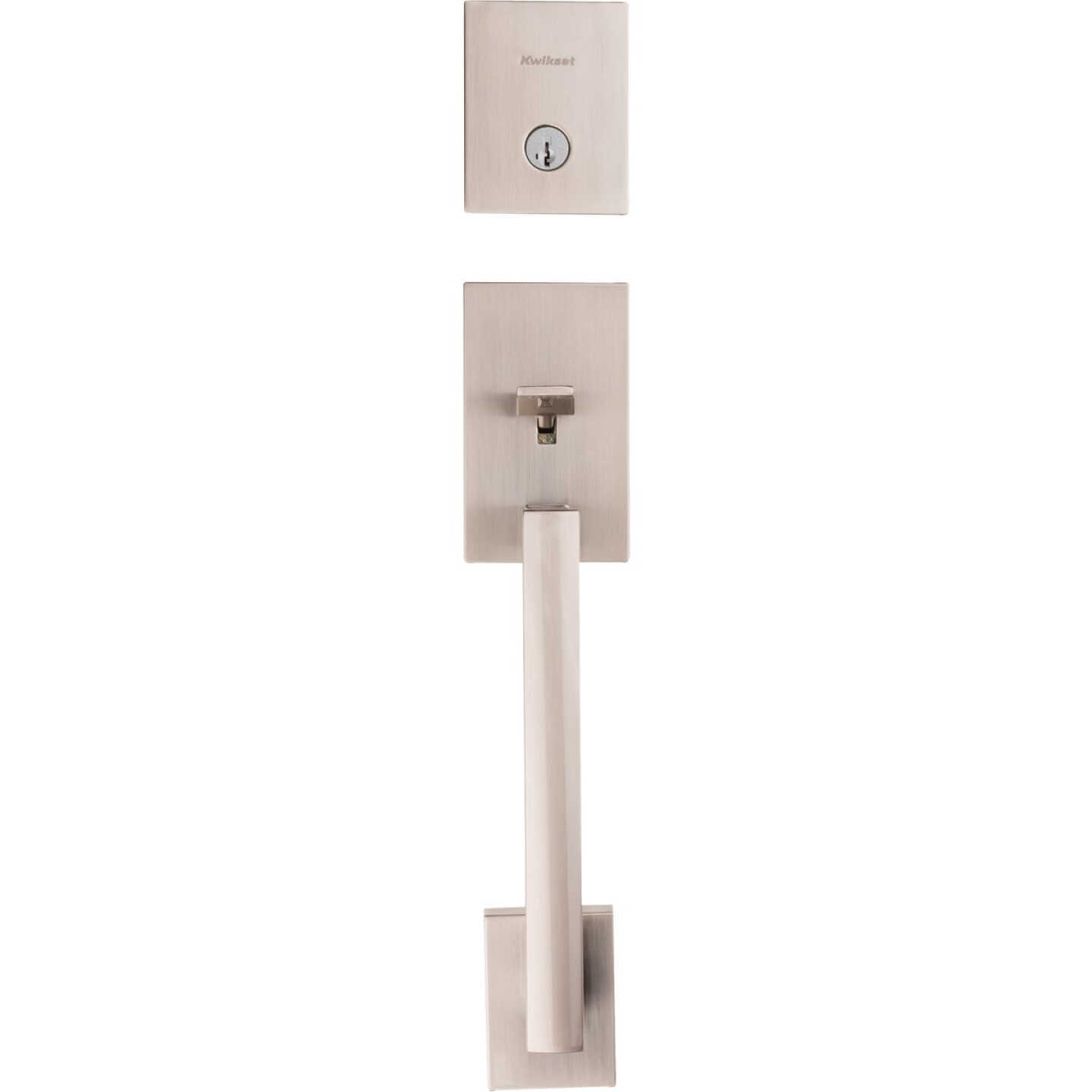 Kwikset Signature Series San Clemente Satin Nickel Entry Door Handleset with Smartkey & Halifax Lever Image 1