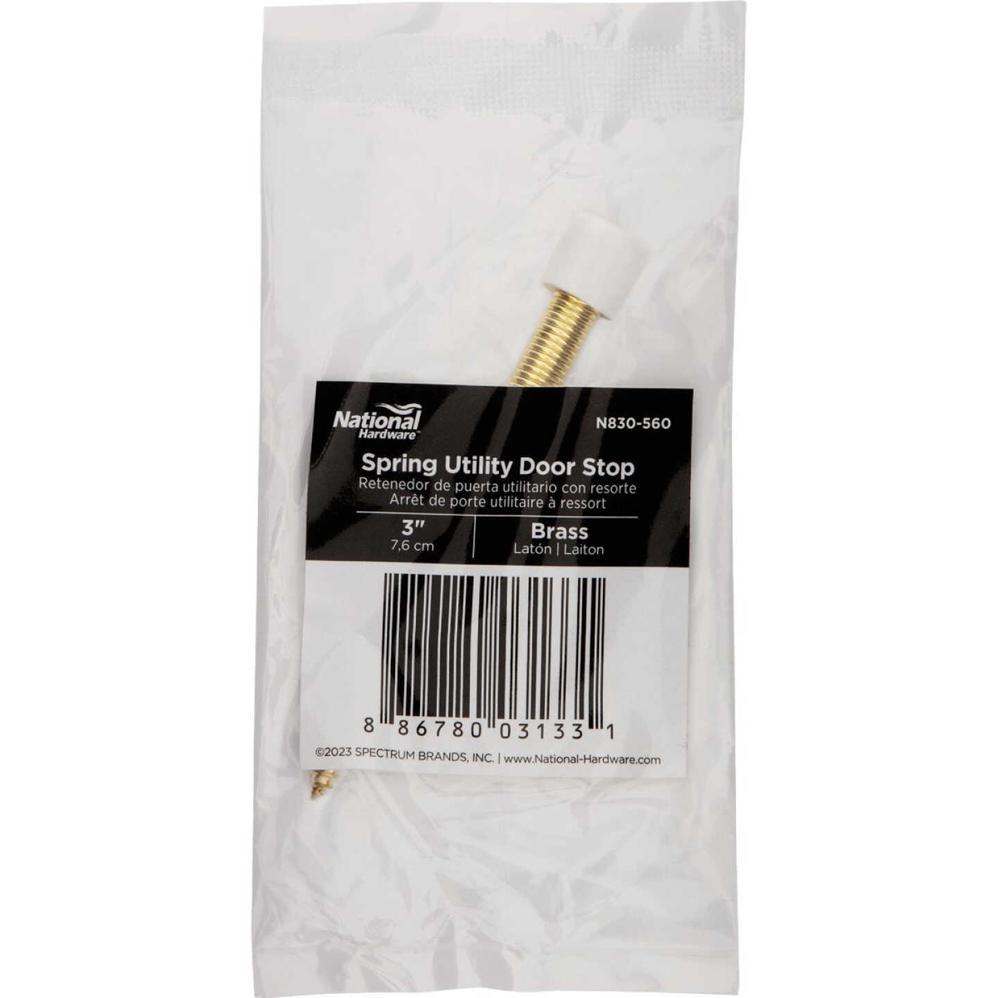 National Hardware 3 In. Brass Spring Utility Door Stop Image 2