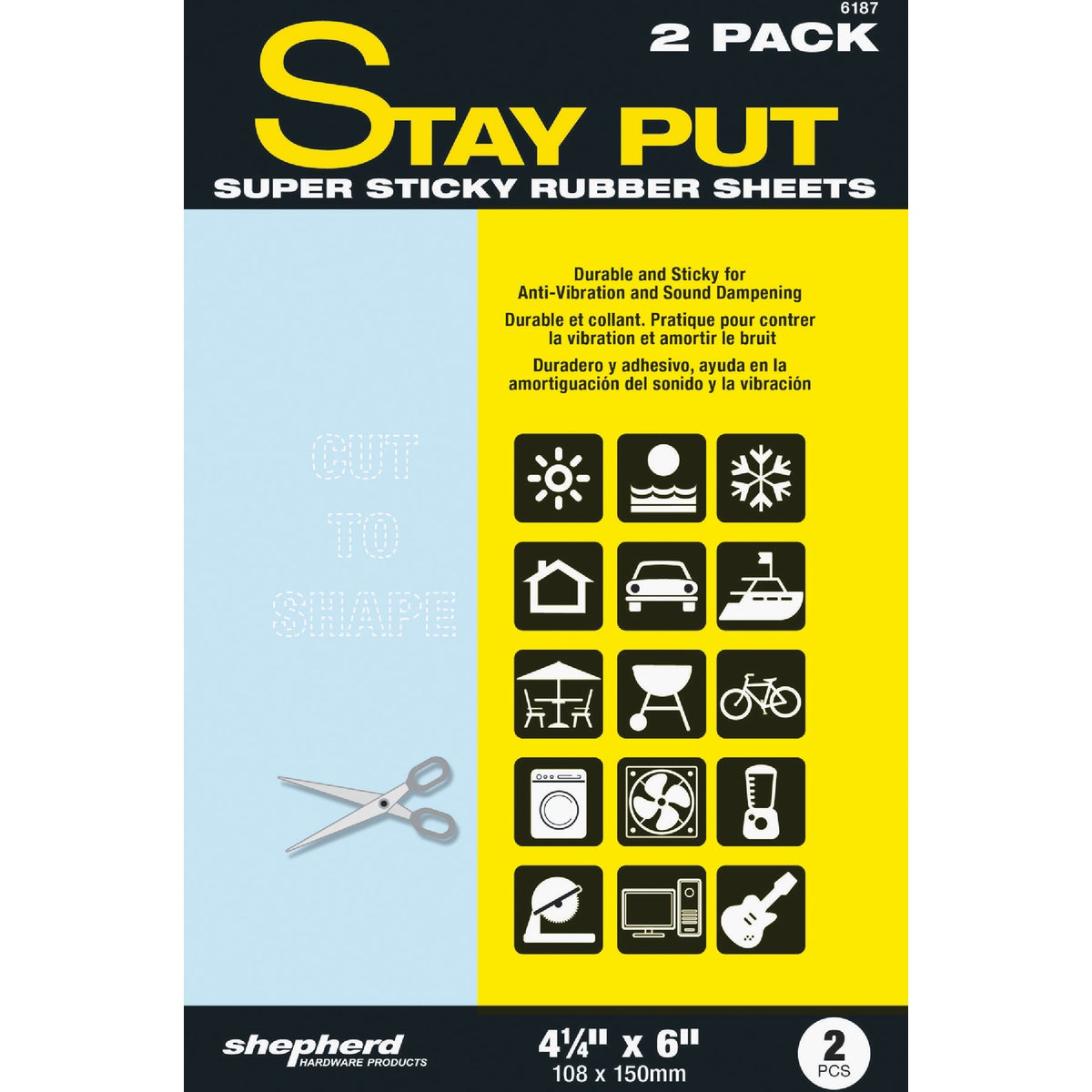 Shepherd Hardware Stay Put 4-1/4 In. x 6 In. Self Adhesive Rubber Sheets (2-Pack) Image 2