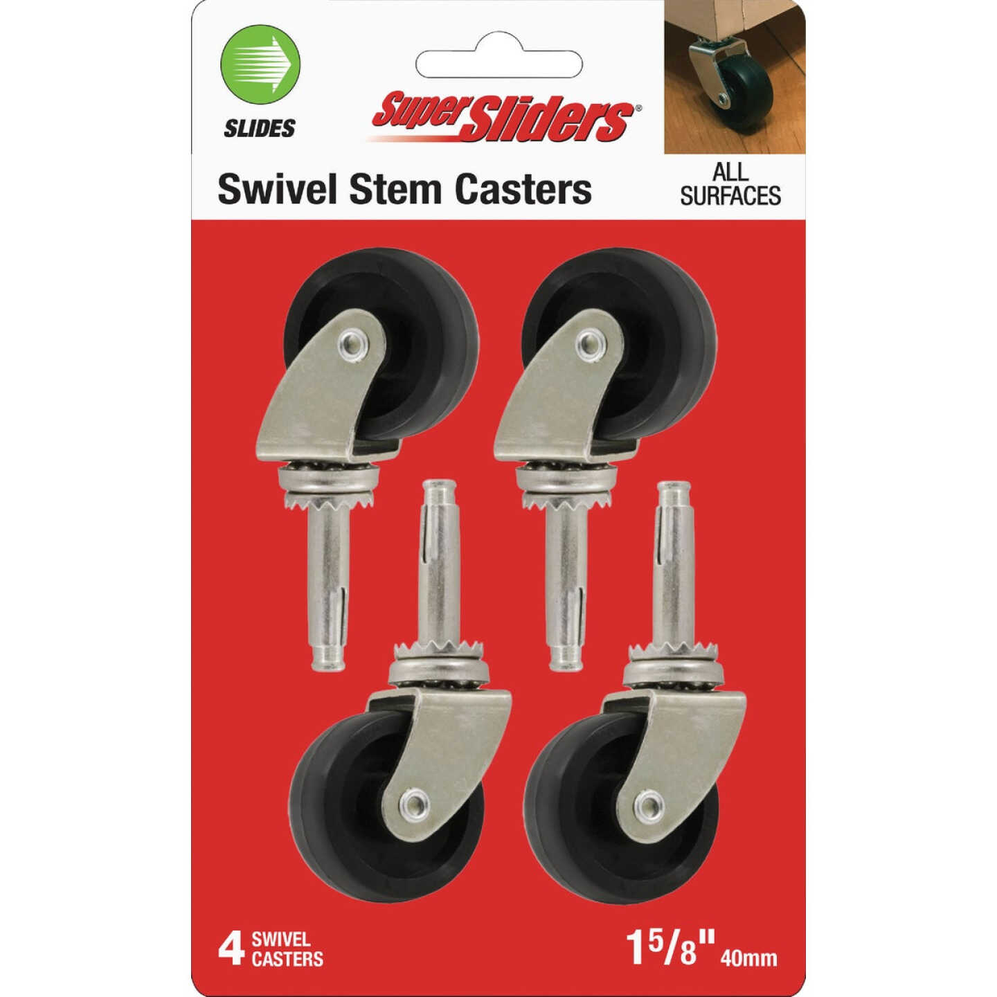 Super Sliders 1-5/8 In. Black Stem Caster (4-Pack) Image 1