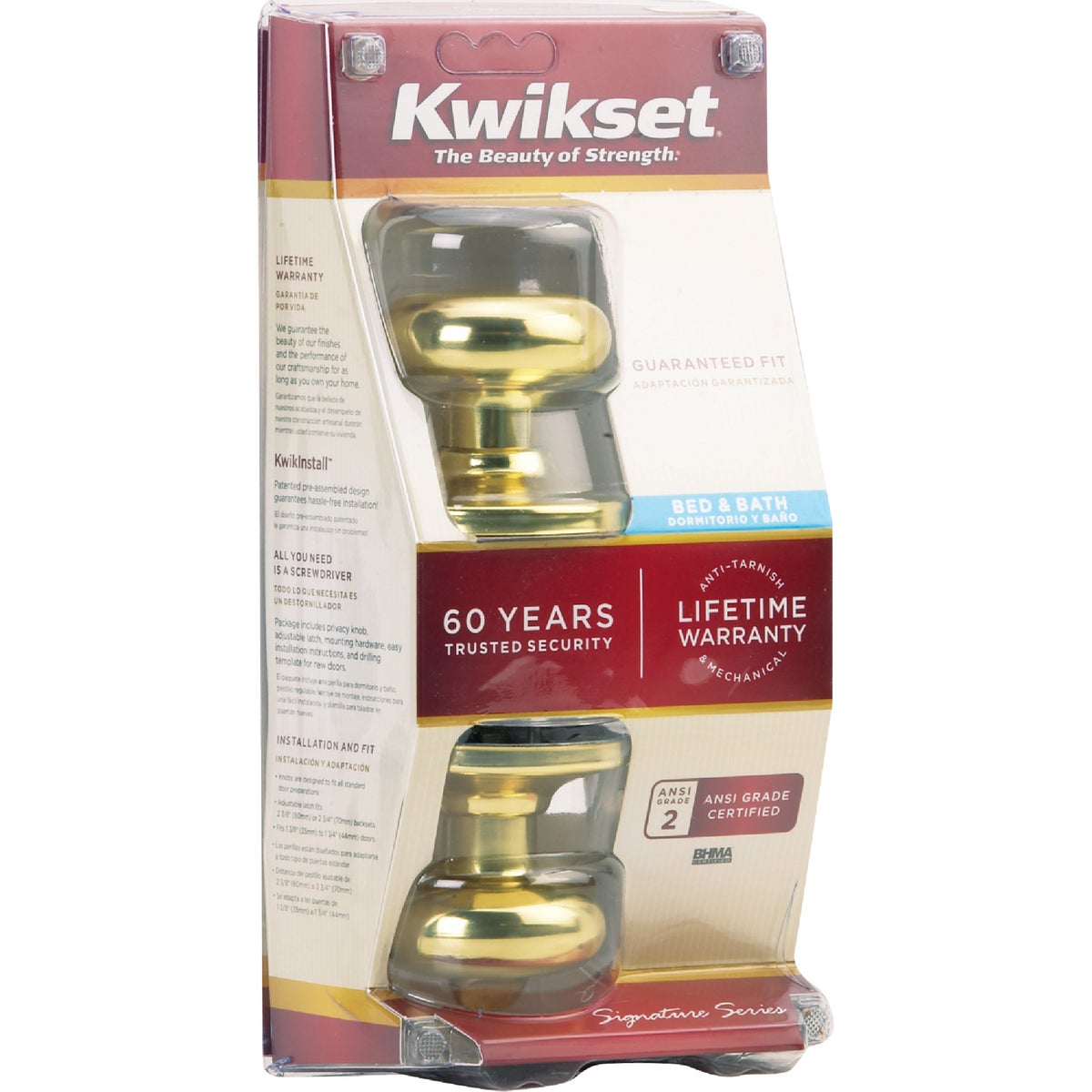 Kwikset Signature Series Polished Brass Bed & Bath Door Knob Image 2