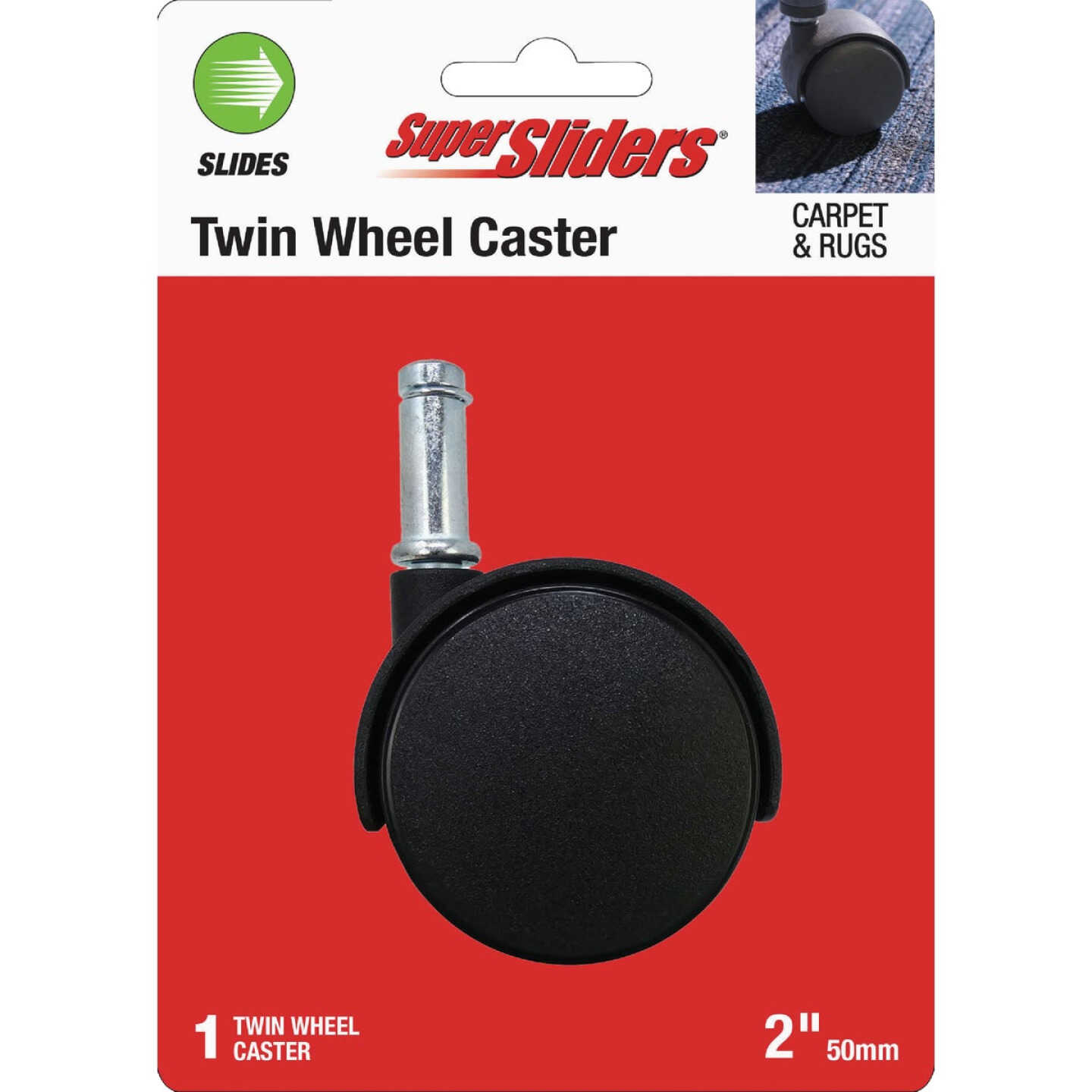 Super Sliders 2 In. 2-Wheel Black Stem Caster Image 1